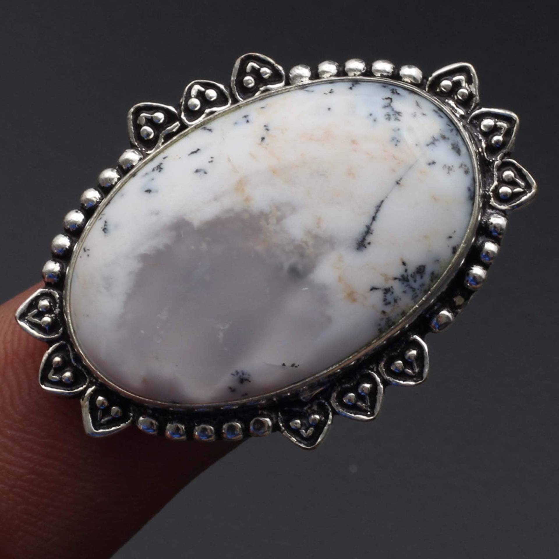 Dendrit Opal Ring Frau Edelstein Antik Schmuck Geschenk Für Mädchen Sterling Versilbert Sie Xy1529 von MadonnaJewellery