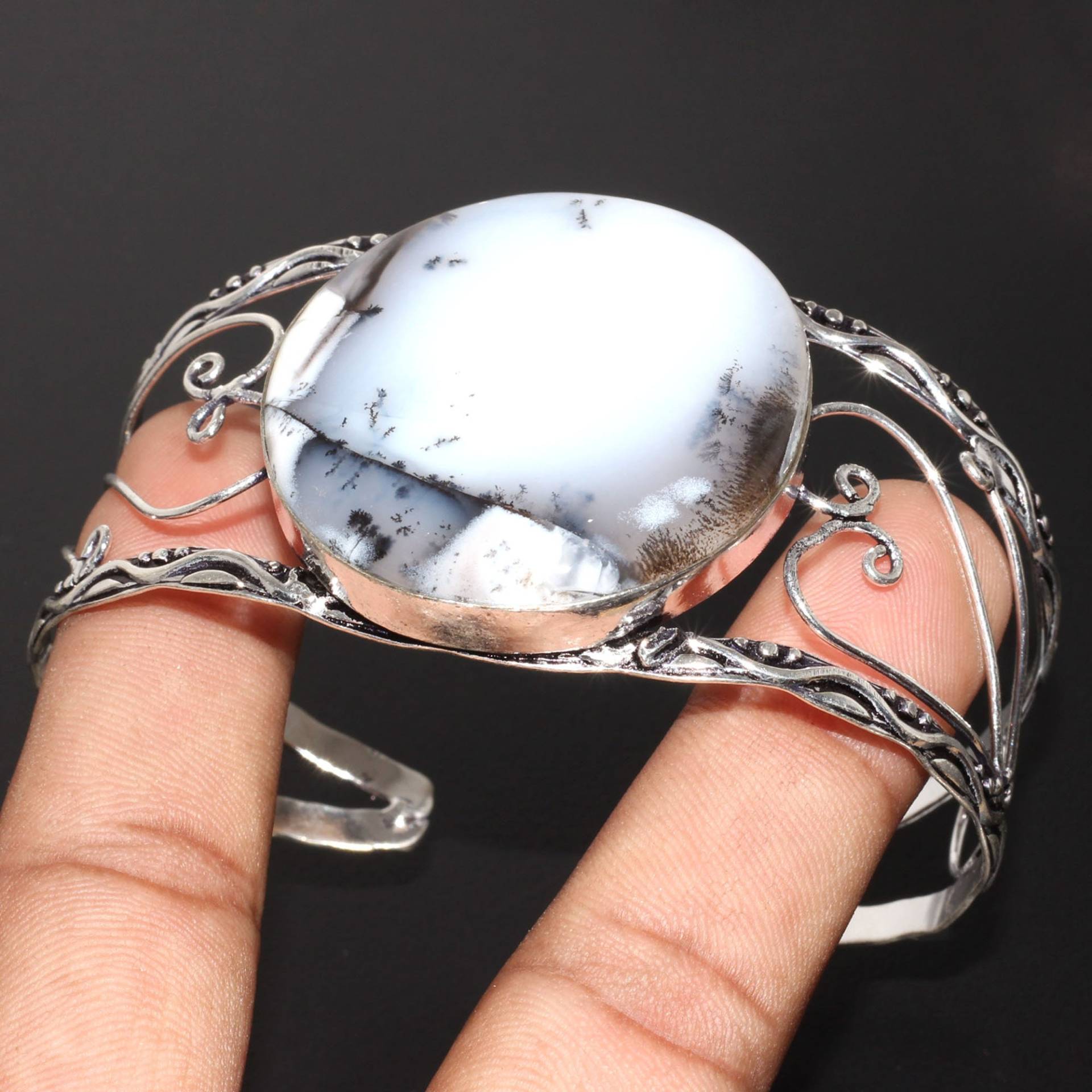 Dendrite Opal Armreif Frau Geschenk Für Mädchen Verstellbarer Sie Sterling Versilberter Edelstein Xy2151 von MadonnaJewellery