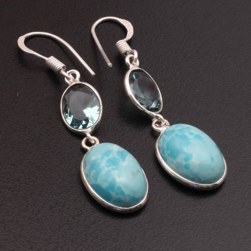 Erstellt Larimar Blauquarz Ohrringe Edelstein Mädchen Schmuck Geschenk Für Sie Sterling Versilbert Xy92 von MadonnaJewellery