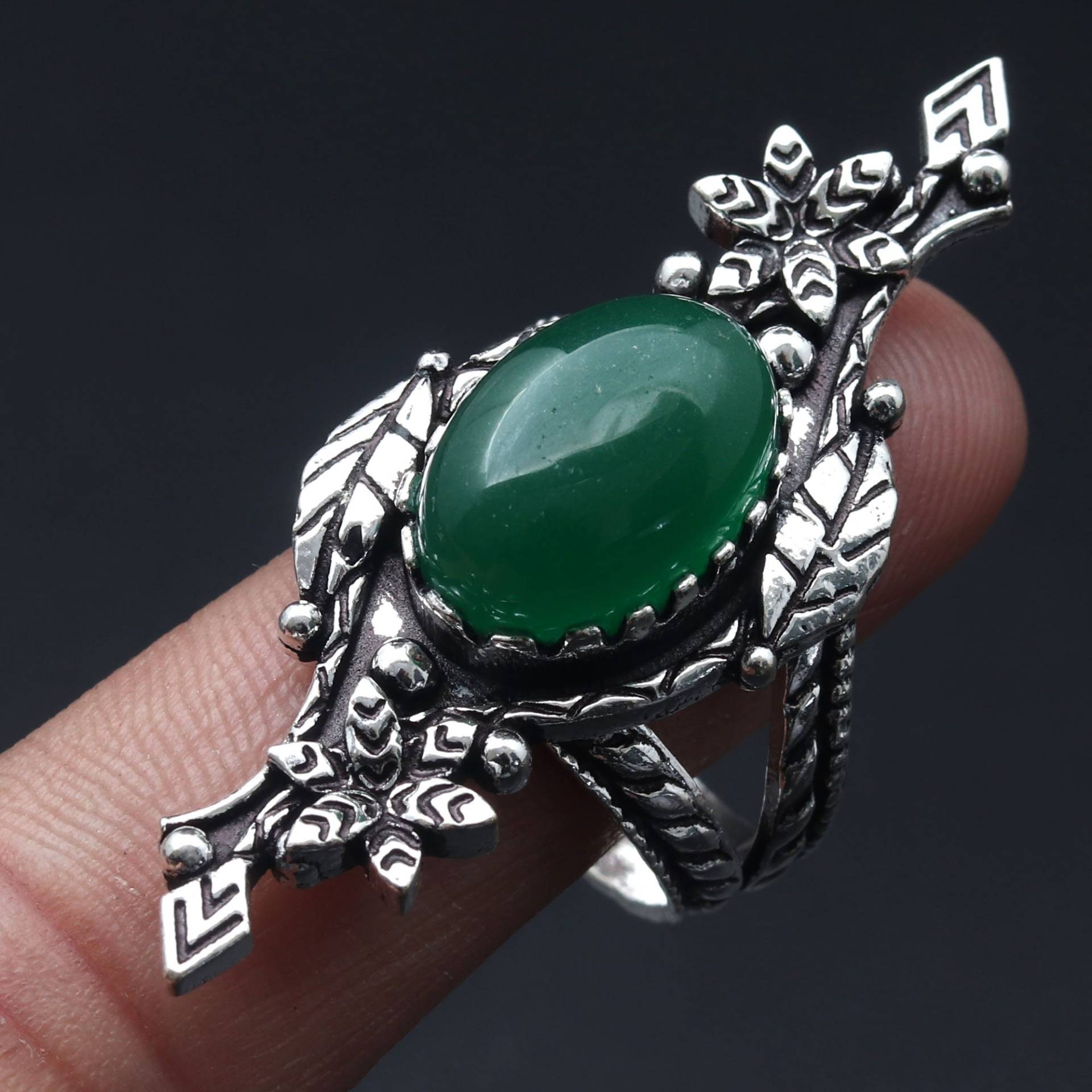 Grüner Onyx Ring Schmuck Antik Stil Edelstein Geschenk Ihn Sterling Versilbert Für Sie von MadonnaJewellery