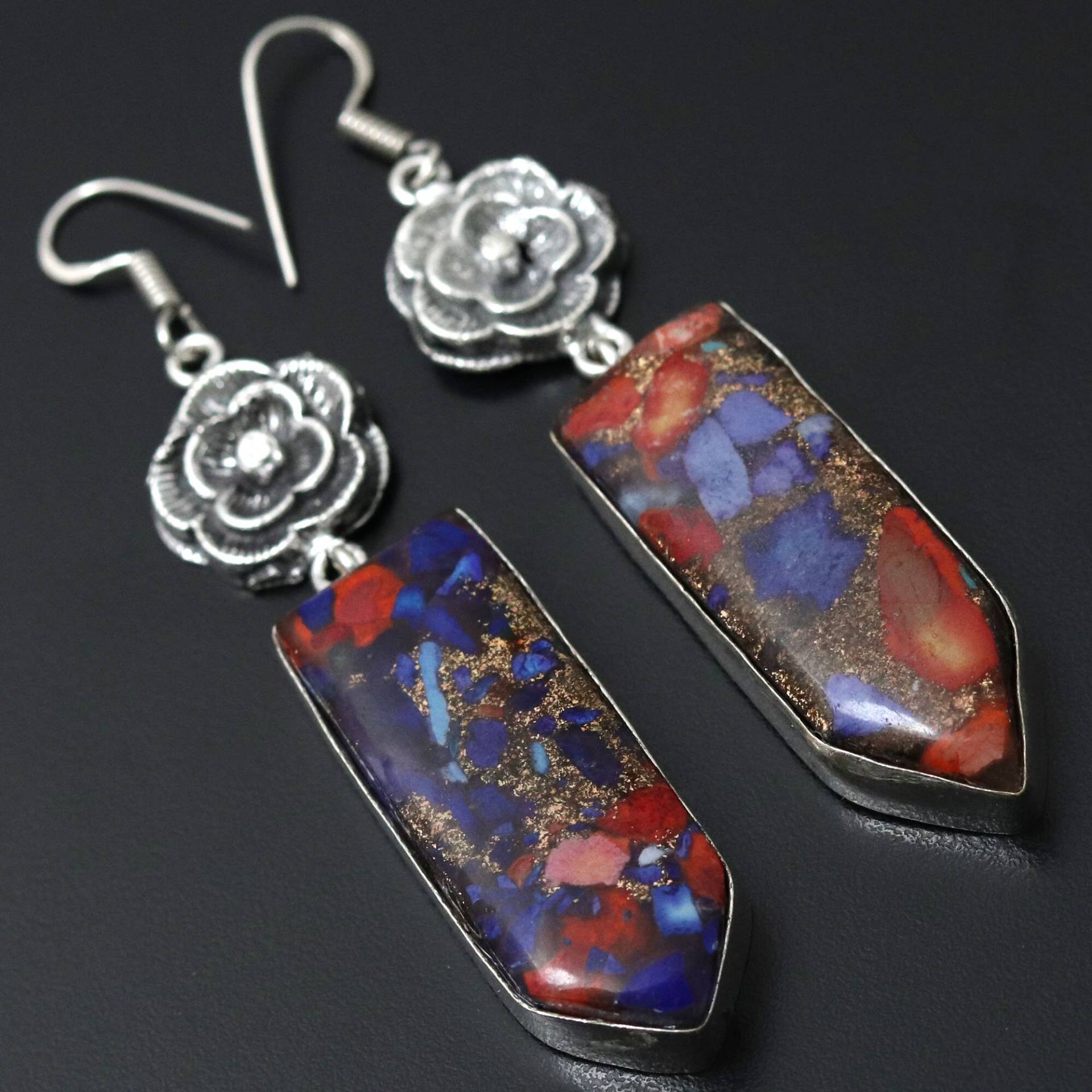 Kupfer Türkis Edelstein Ohrringe, Blumen Stil Ohrringe Schmuck Geschenk Für Sie Sterling Silber Überzogen Ihn Kupfer Türkis Edelstein Ohrringe, Blumen Stil Ohrringe Schmuck Geschenk Für Sie Sterling Silber Überzogen Ihn von MadonnaJewellery