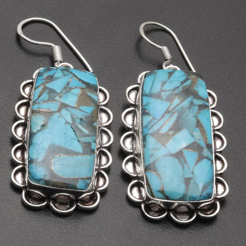 Kupfer Türkis Ohrringe, Edelstein Ohrringe Schmuck Geschenk Für Sie Sterling Silber Überzogen Ihn von MadonnaJewellery