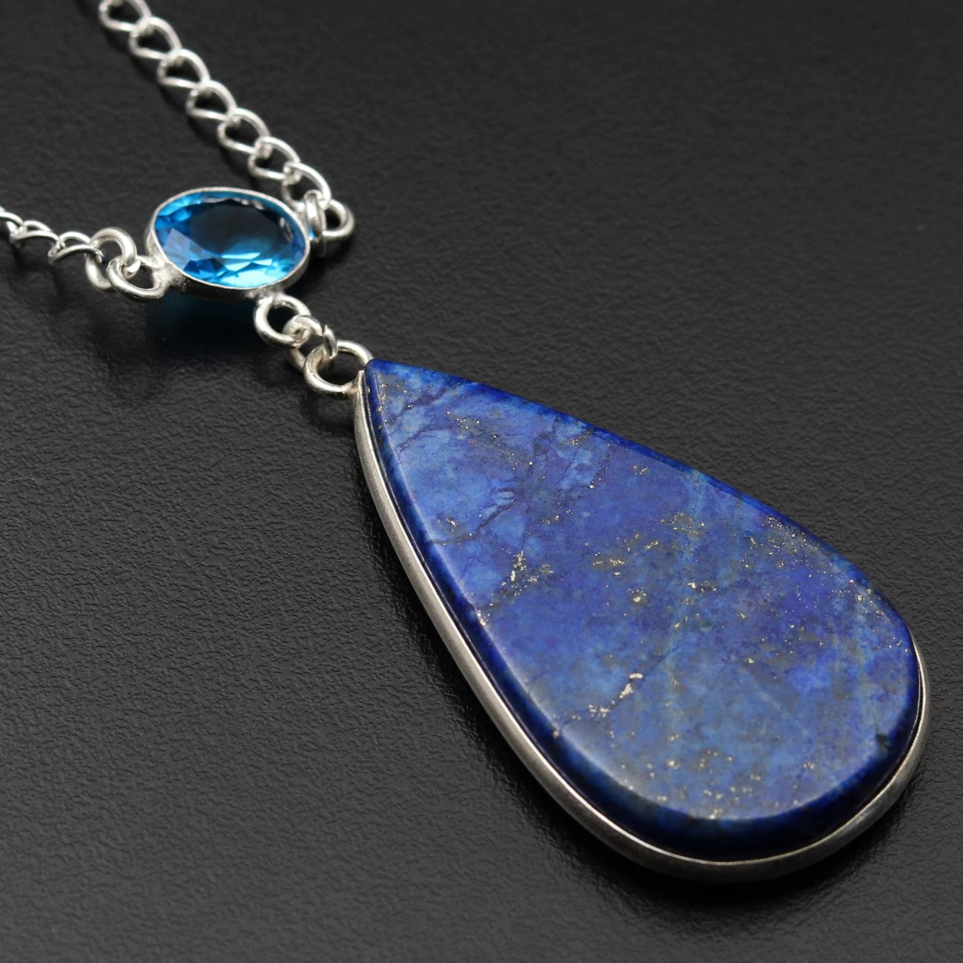 Lapis Lazuli Blauquarz Halskette Schmuck Edelstein Geschenk Für Sie Sterling Versilbert Mädchen Anhänger von MadonnaJewellery