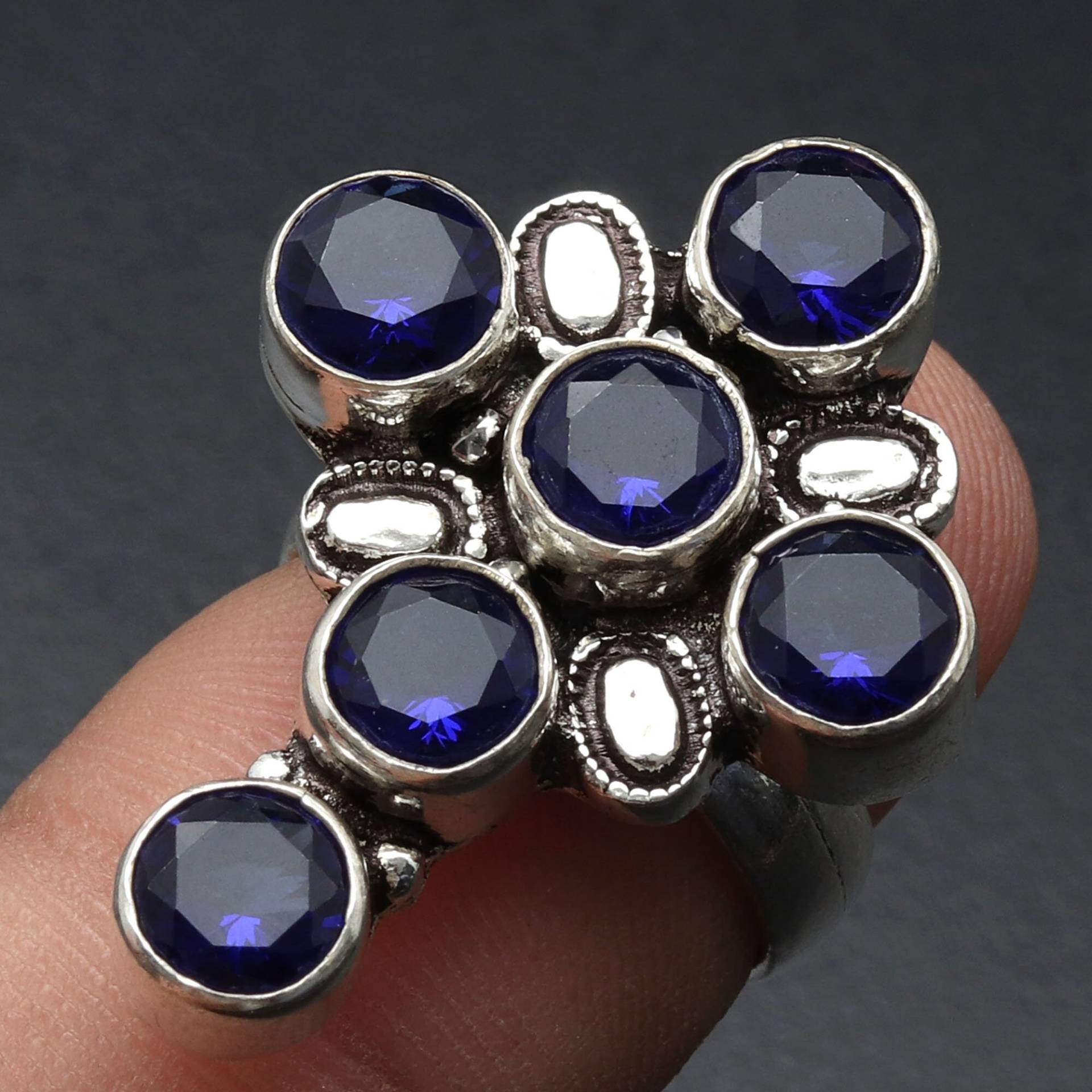 Lapis Lazuli Quarz Edelstein Sterling Versilbert Ring Geschenk Für Ihn 925 Schmuck Sie Kreuz von MadonnaJewellery