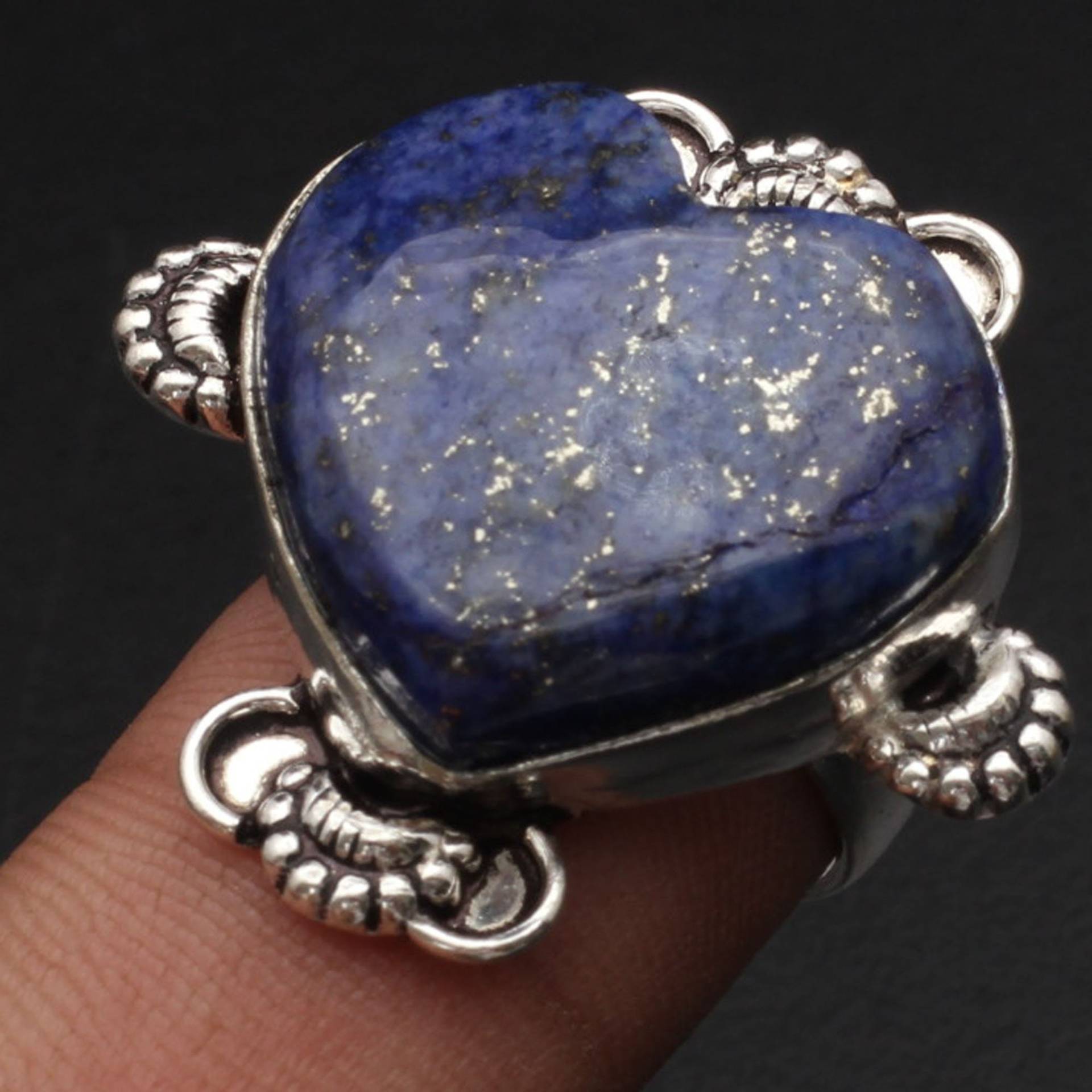 Lapislazuli Herz Edelstein Ring Antik Schmuck Geschenk Für Mädchen Sterling Versilbert Sie Xy1896 von MadonnaJewellery