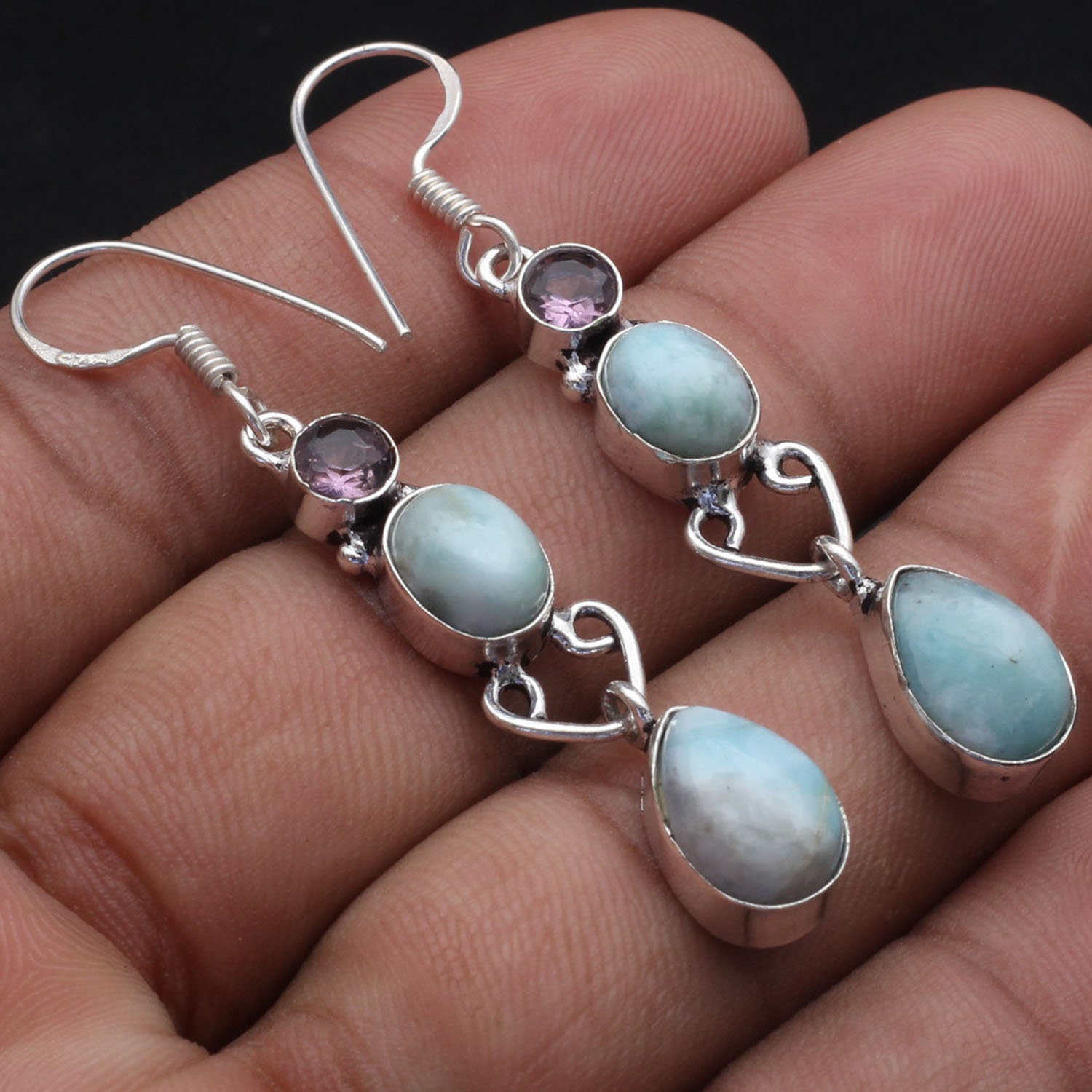 Larimar Amethyst Ohrringe Damen Geschenk Für Mädchen Sterling Silber Versilbert Edelstein Xy-1833 von MadonnaJewellery