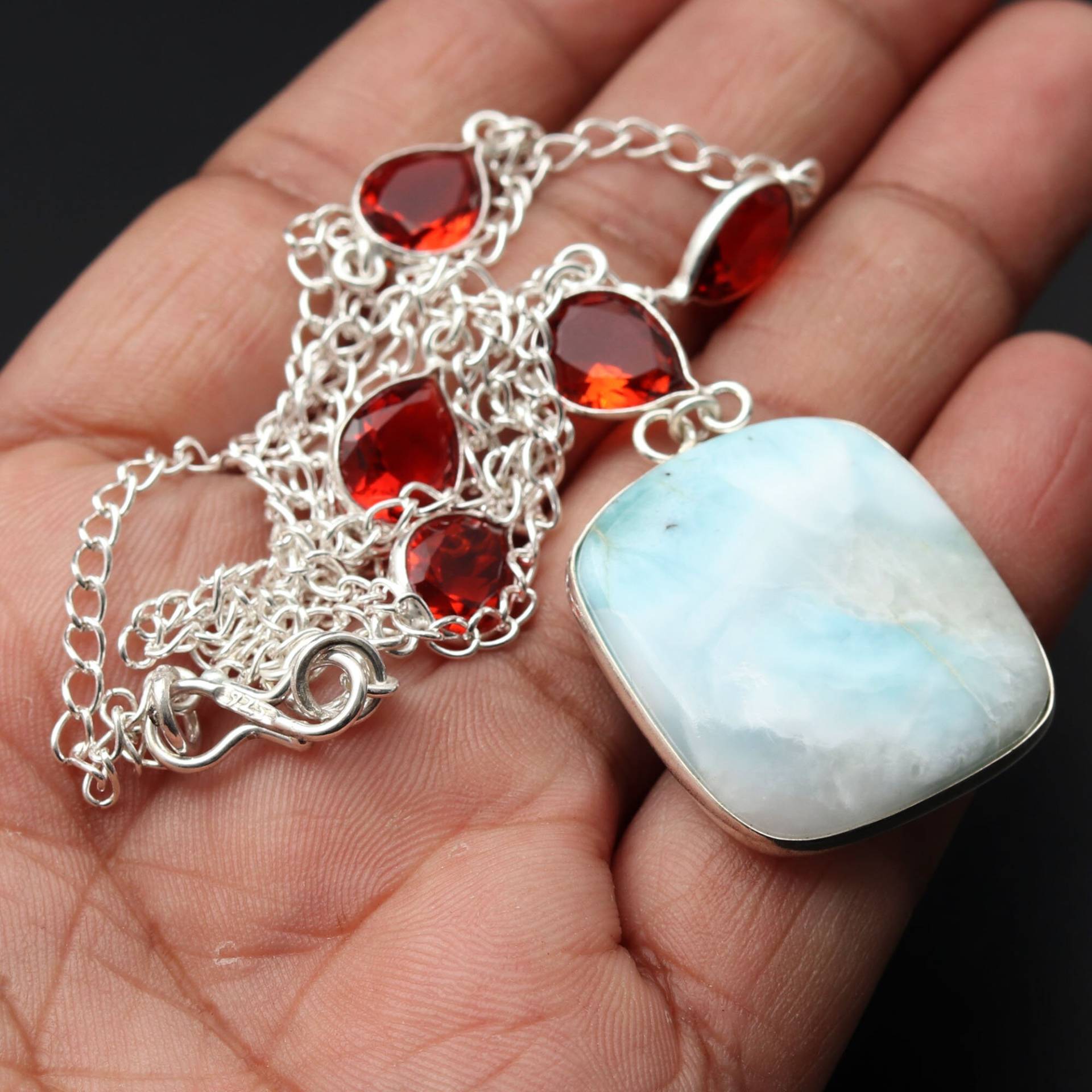 Larimar Granat Halskette Edelstein Schmuck Geschenk Für Sie Sterling Versilbert Mädchen Anhänger von MadonnaJewellery