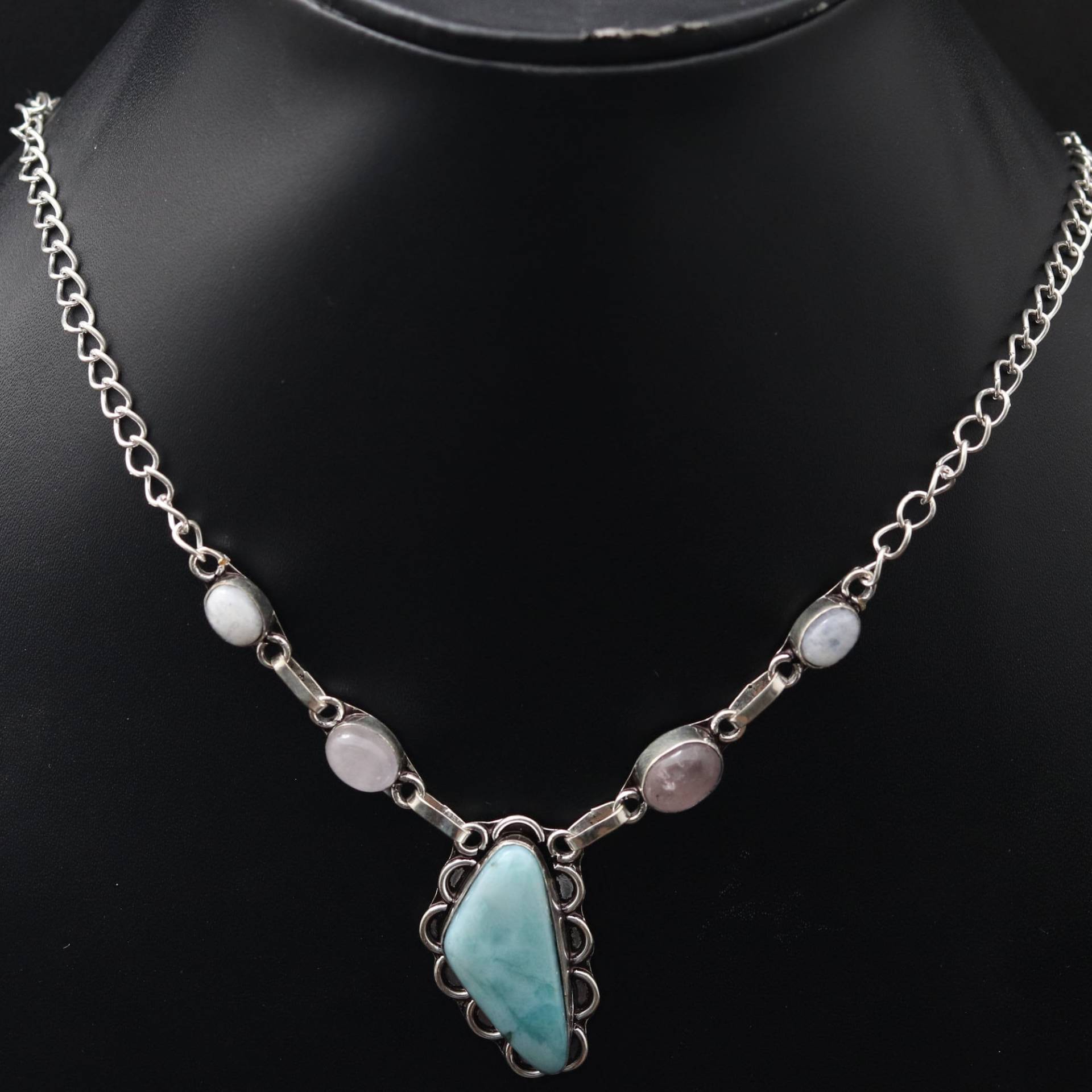 Larimar Mondstein Halskette Edelstein Schmuck Geschenk Für Sie Sterling Silber Vergoldet Mädchen Anhänger von MadonnaJewellery