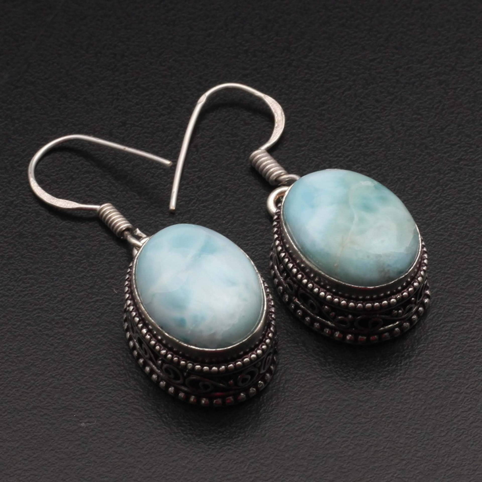 Larimar Ohrringe, Vintage Stil Mädchen Edelstein Schmuck Geschenk Für Sie Ohrringe Sterling Versilbert Xy1046 von MadonnaJewellery