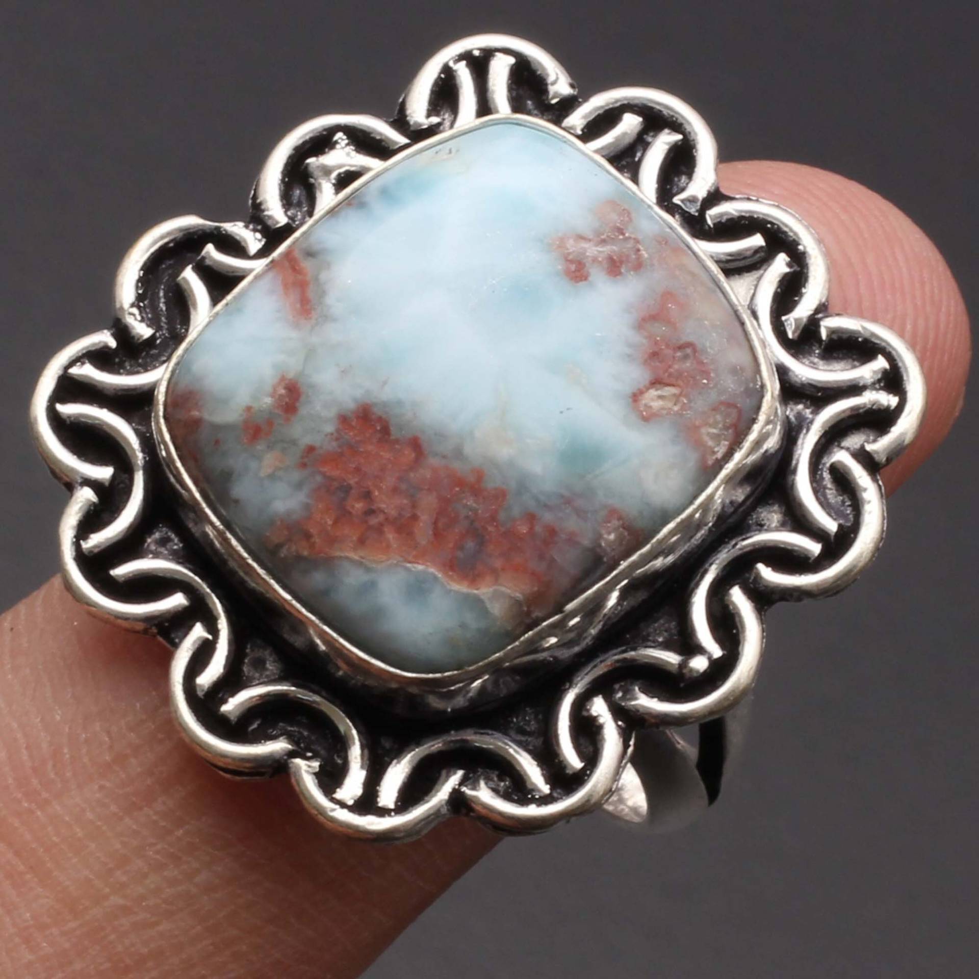 Larimar Ring Handgemacht Schmuck Geschenk Für Sie Sterling Silber Vergoldet Antik Stil Größe Us 7, 5 Xy146 von MadonnaJewellery