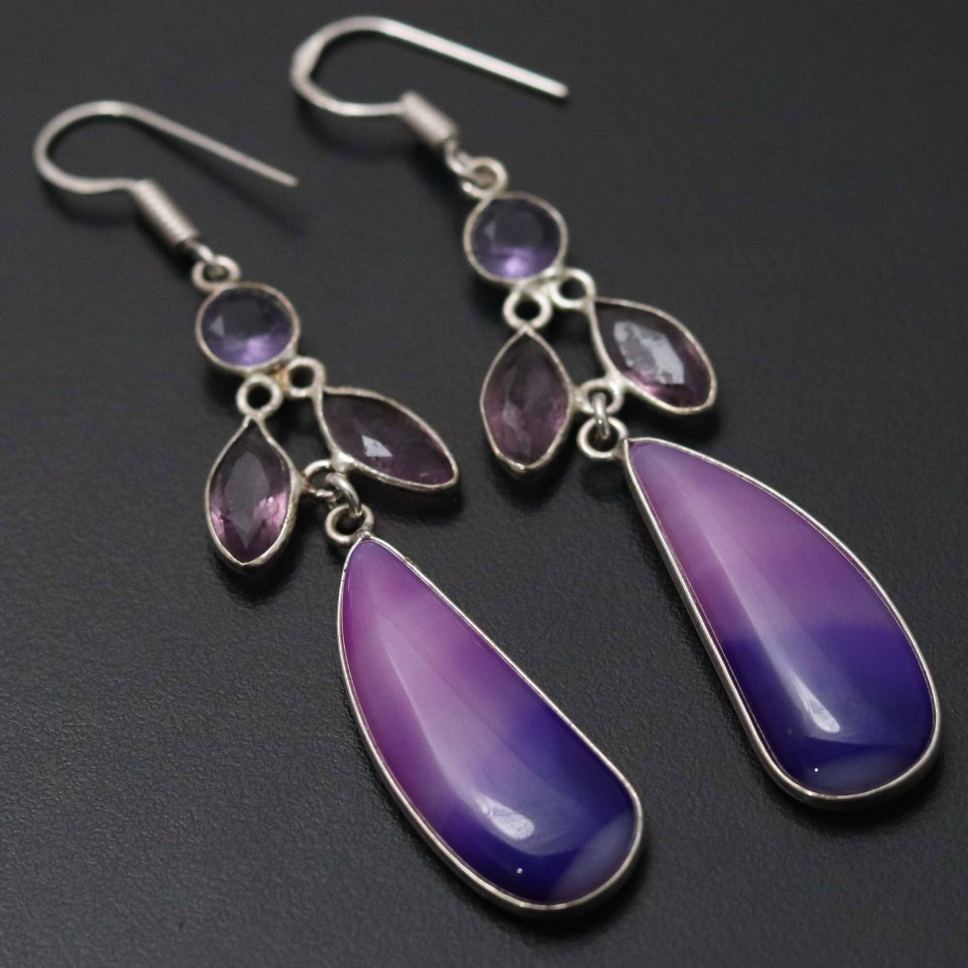 Lila Spitze Onyx Amethyst Ohrringe, Frau Edelstein Mädchen Ohrringe Schmuck Geschenk Für Sie Sterling Versilbert von MadonnaJewellery