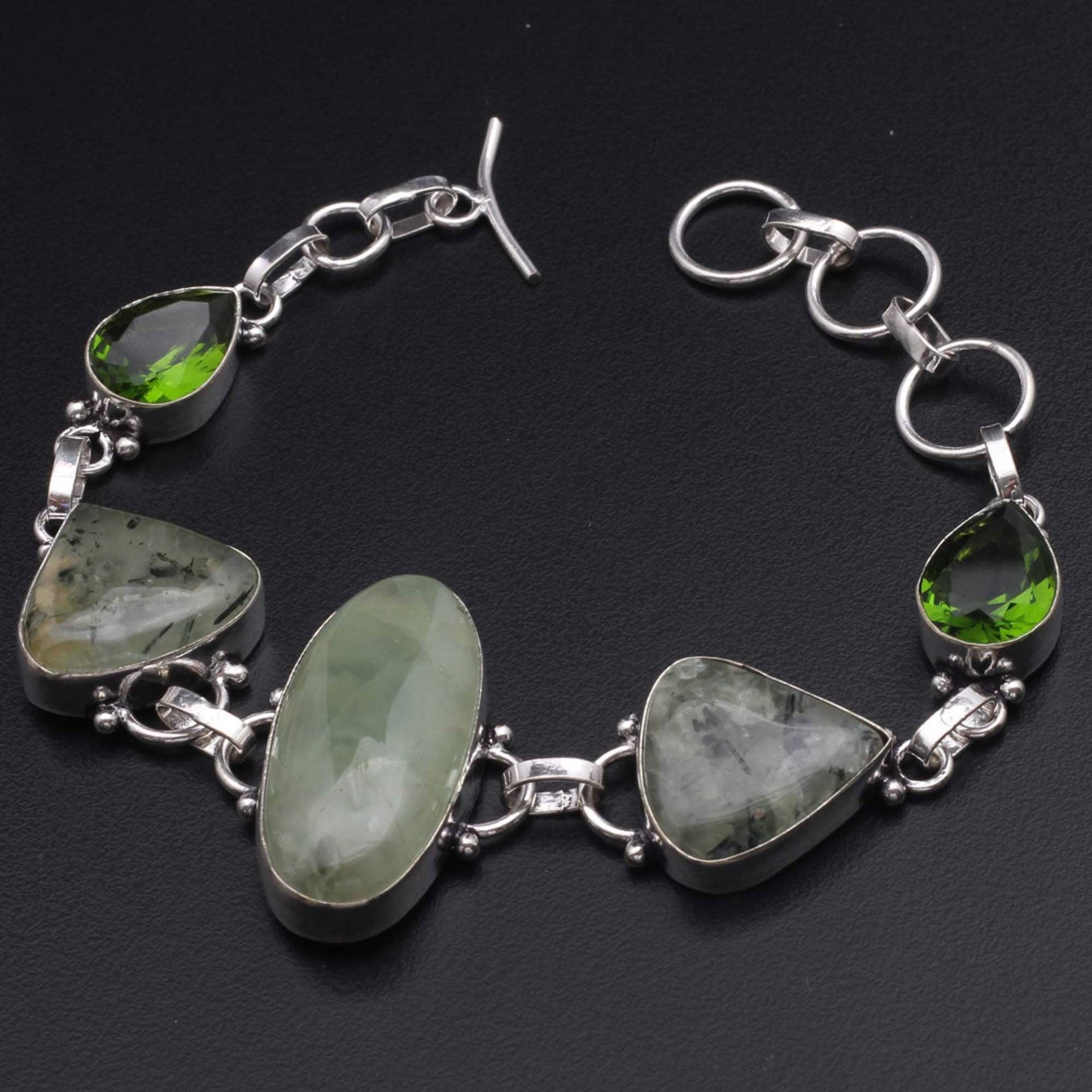 Moos Prehnit Peridot Edelstein Armband Schmuck Geschenk Für Mädchen Sie Sterling Silber Plissee Xy1744 von MadonnaJewellery