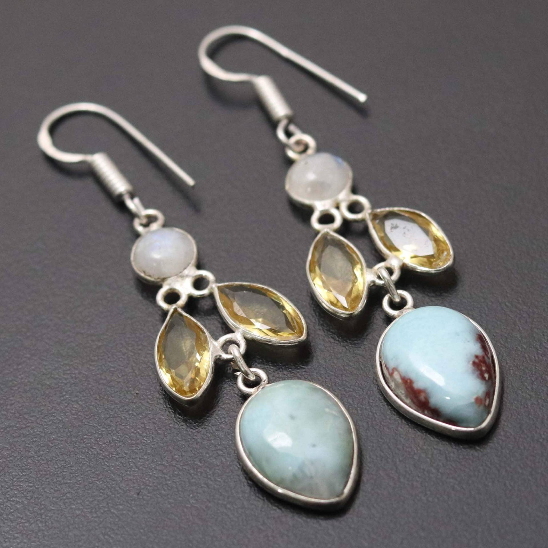 Natürliche Larimar Mondstein Ohrringe, Frau Edelstein Mädchen Ohrringe Schmuck Geschenk Für Sie Sterling Silber Plattierte von MadonnaJewellery