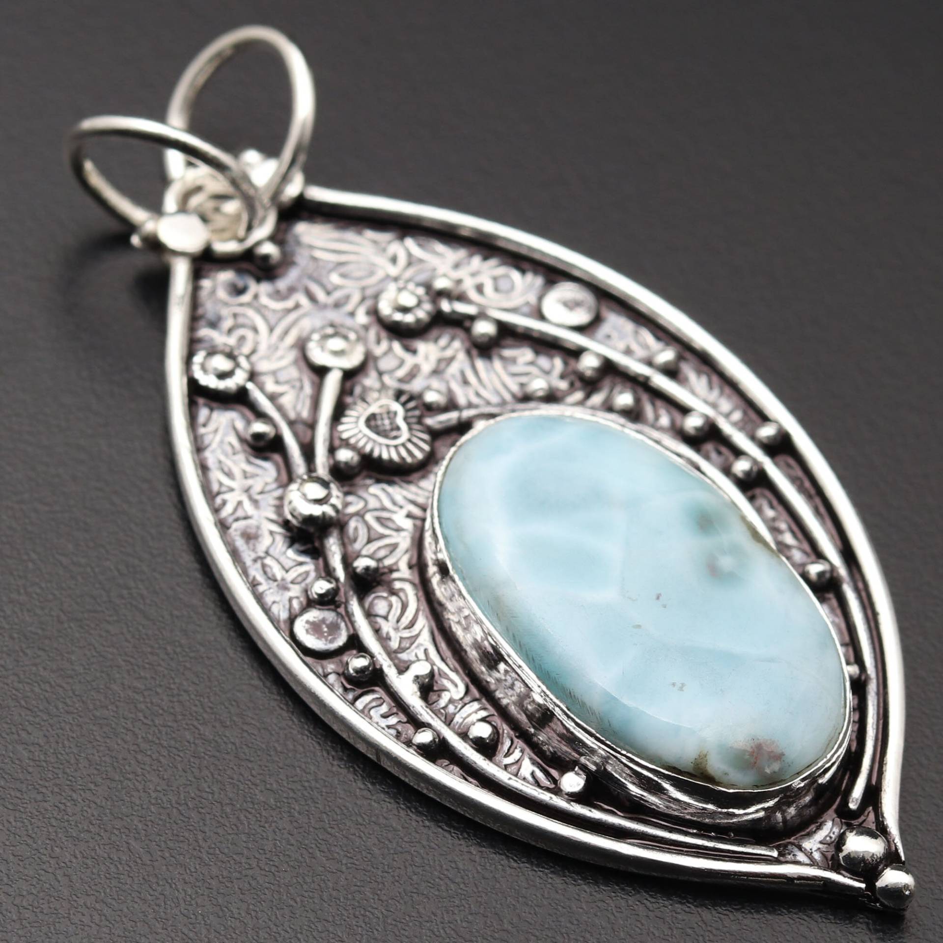 Natürlicher Larimar Anhänger Edelstein Antik Stil Geschenk Für Sie Sterling Versilbert Schmuck Ihn von MadonnaJewellery