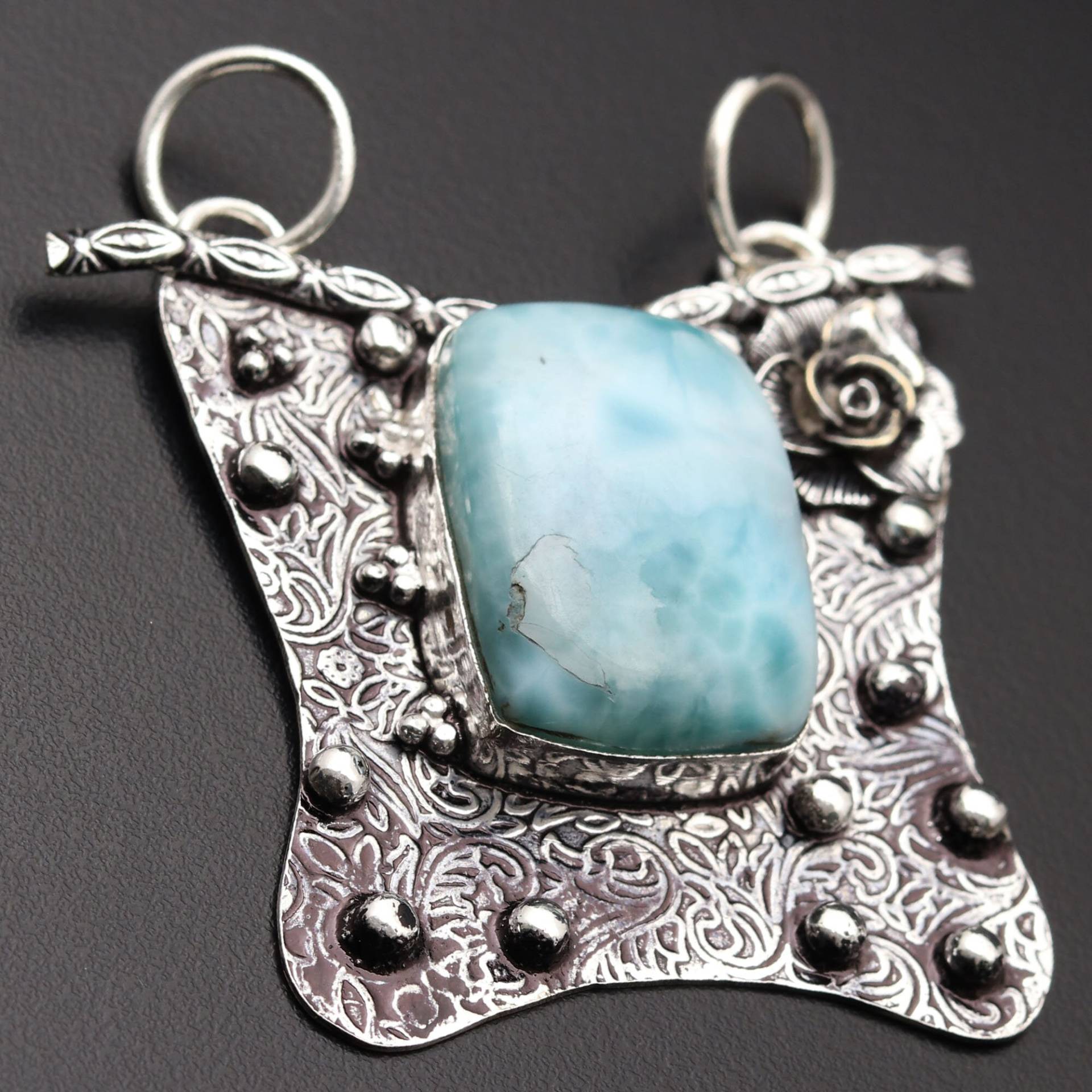 Natürlicher Larimar Anhänger Edelstein Antik Stil Geschenk Für Sie Sterling Versilbert Schmuck Ihn von MadonnaJewellery