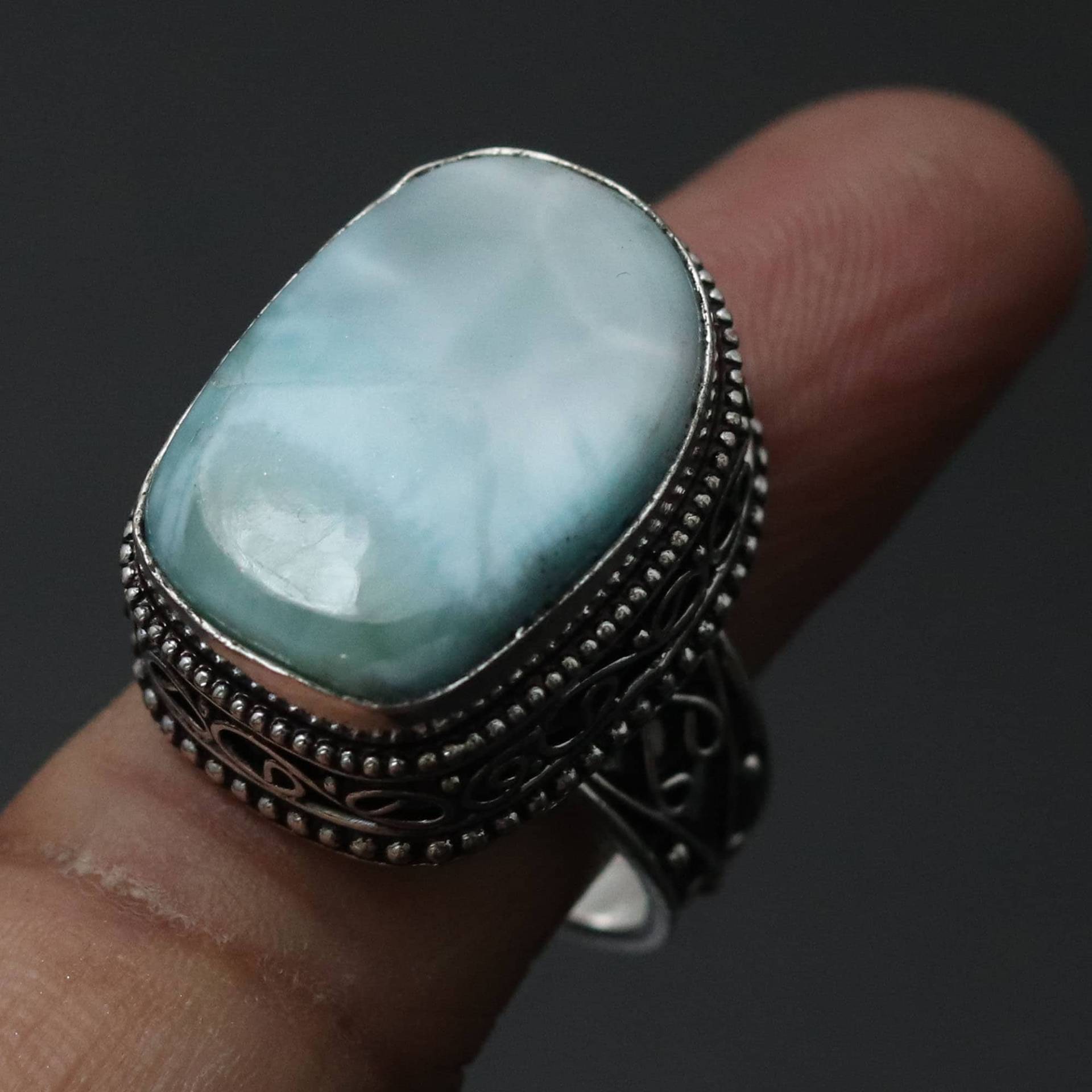 Natürlicher Larimar Edelstein Ring, Schmuck Vintage Stil Ring Sterling Versilbert Geschenk Für Sie Ihn von MadonnaJewellery