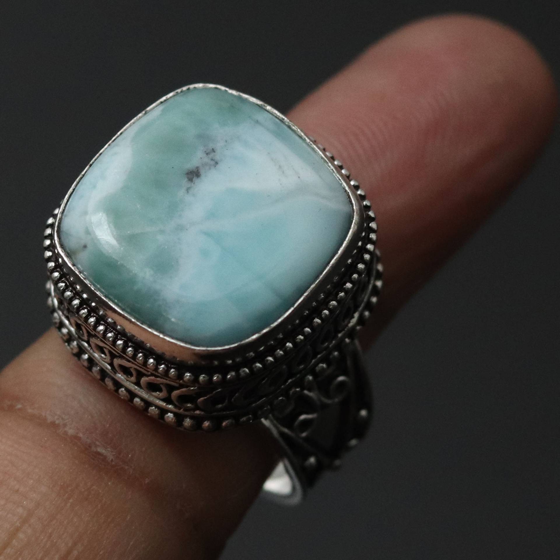 Natürlicher Larimar Edelstein Ring, Schmuck Vintage Stil Ring Sterling Versilbert Geschenk Für Sie Ihn von MadonnaJewellery