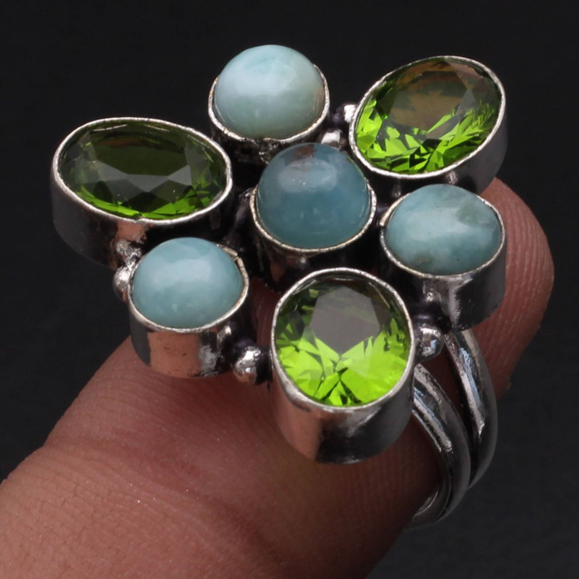 Natürlicher Larimar Peridot Ring Frau Edelstein Schmuck Geschenk Für Mädchen Sterling Versilbert Sie Xy1969 von MadonnaJewellery