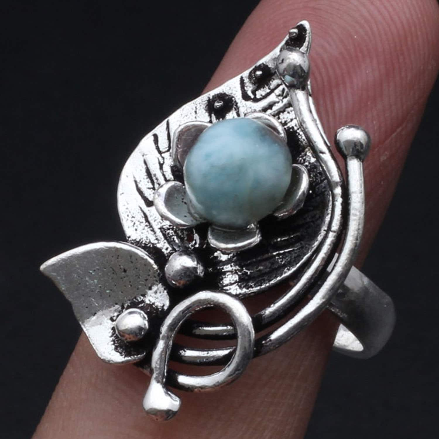 Natürlicher Larimar Ring Antik Stil Edelstein Schmuck Geschenk Für Mädchen Sterling Versilbert Sie von MadonnaJewellery