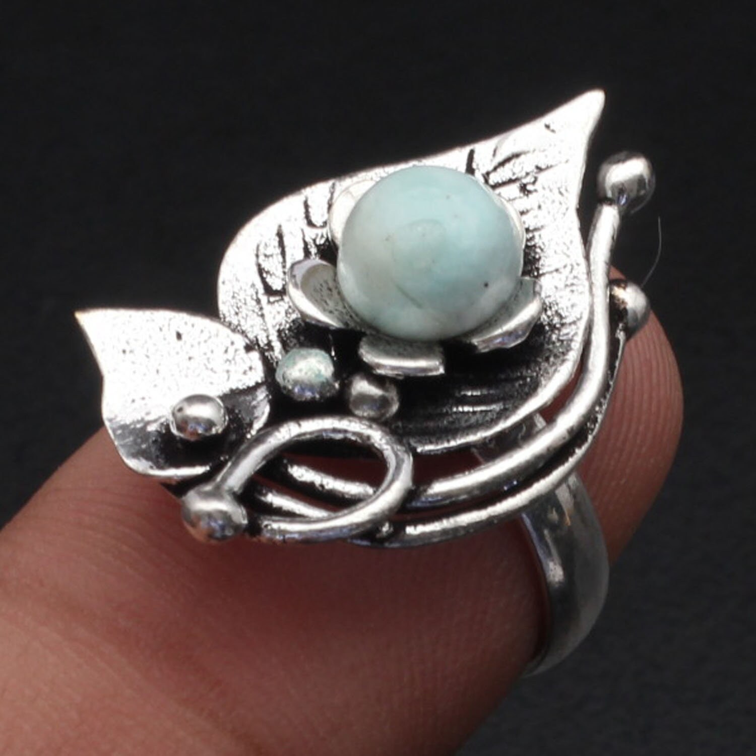 Natürlicher Larimar Ring Antik Stil Edelstein Schmuck Geschenk Für Mädchen Sterling Versilbert Sie von MadonnaJewellery