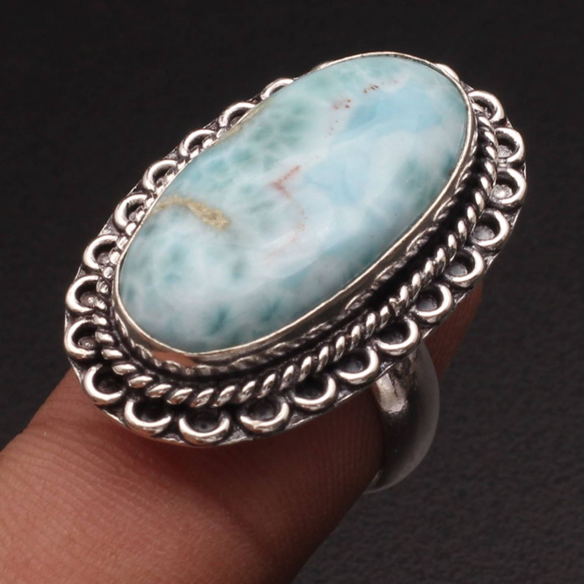 Natürlicher Larimar Ring Frau Edelstein Antik Schmuck Geschenk Für Mädchen Sterling Versilbert Sie Xy1332 von MadonnaJewellery