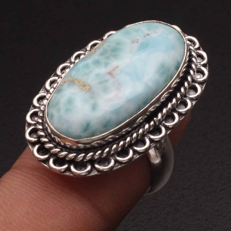 Natürlicher Larimar Ring Frau Edelstein Antik Schmuck Geschenk Für Mädchen Sterling Versilbert Sie Xy1367 von MadonnaJewellery