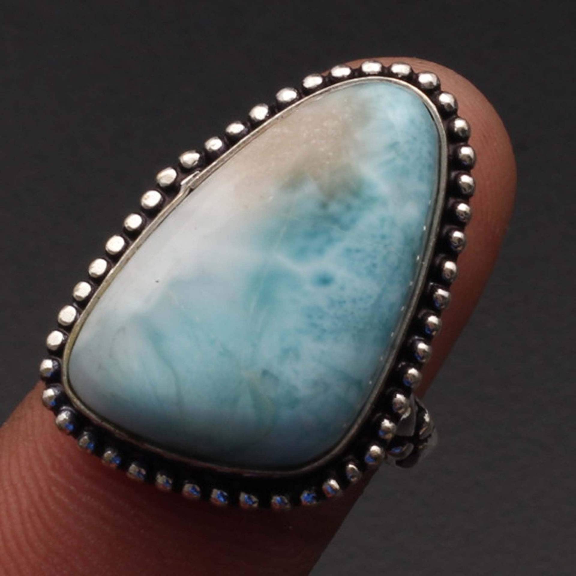 Natürlicher Larimar Ring Frau Edelstein Antik Schmuck Geschenk Für Mädchen Sterling Versilbert Sie Xy1543 von MadonnaJewellery