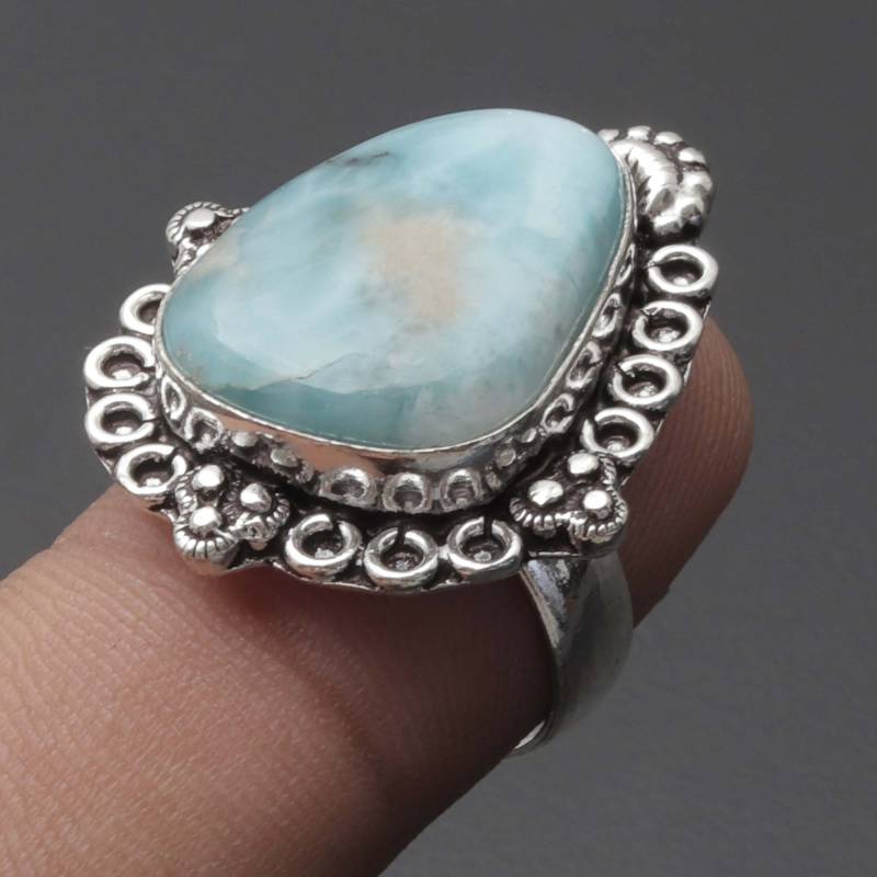 Natürlicher Larimar Ring Frau Edelstein Antik Schmuck Geschenk Für Mädchen Sterling Versilbert Sie Xy2279 von MadonnaJewellery