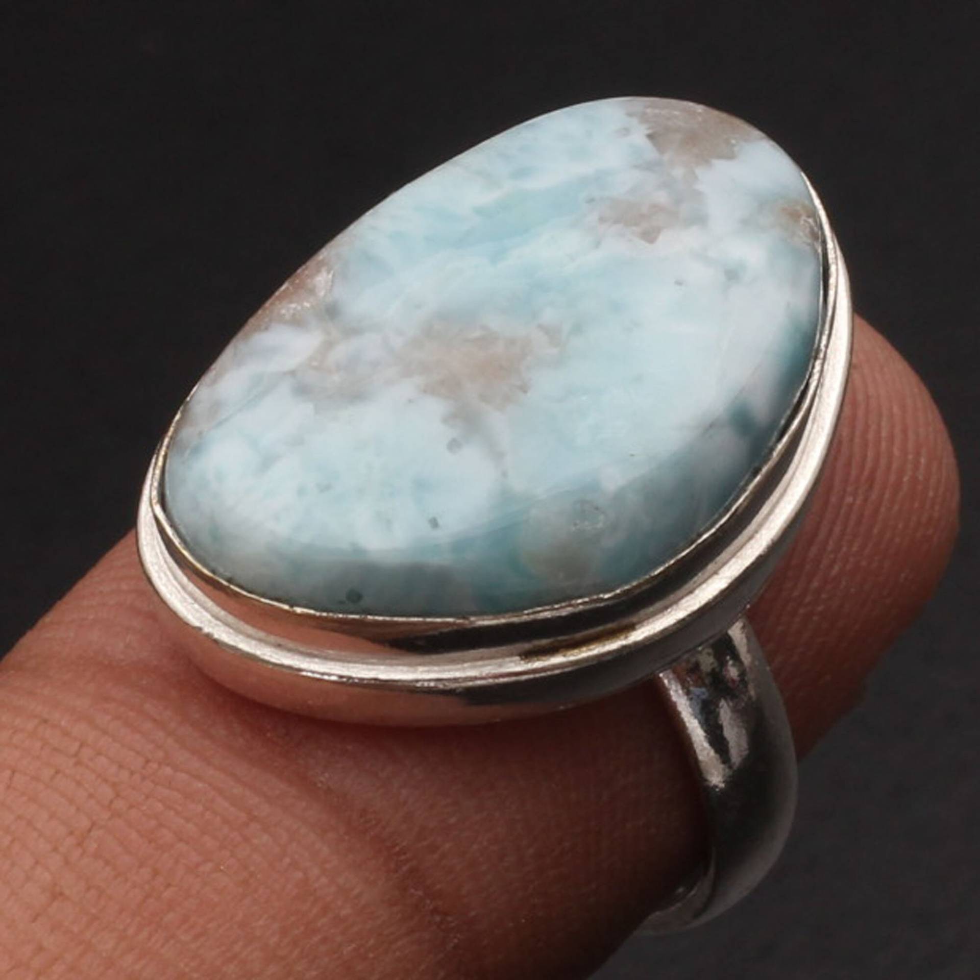 Natürlicher Larimar Ring Frau Edelstein Schmuck Geschenk Für Mädchen Sterling Versilbert Sie Xy1924 von MadonnaJewellery