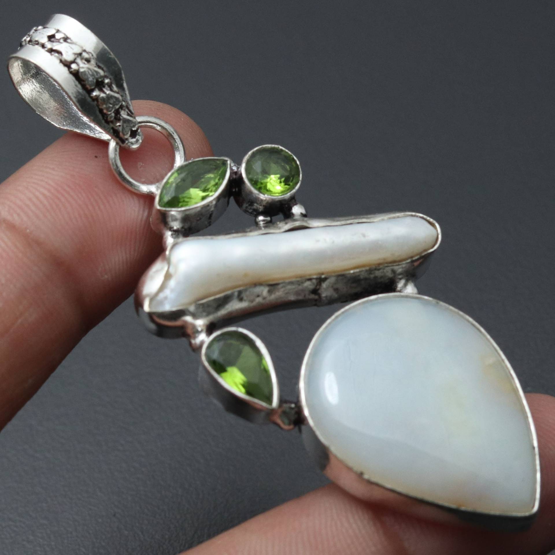 Opal Peridot Perle Edelstein Anhänger Schmuck Geschenk Für Sie Sterling Versilbert Ihn von MadonnaJewellery