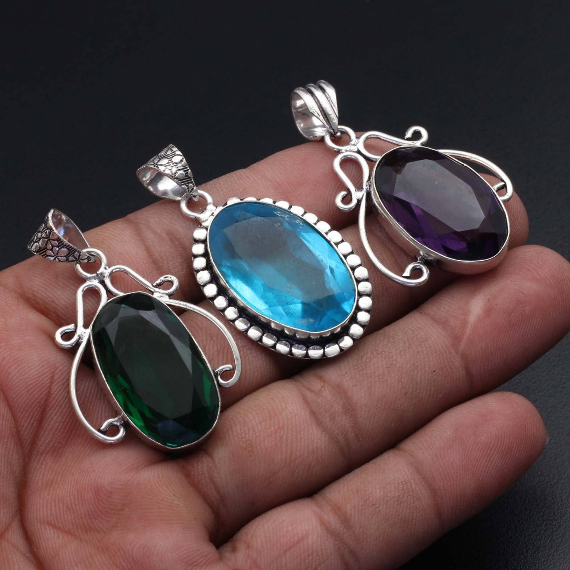 Peridot Amethyst Blauquarz Edelstein Schmuck Frau Halskette Anhänger Geschenk Für Sie 3 X Viele Mädchen Xy1469 von MadonnaJewellery