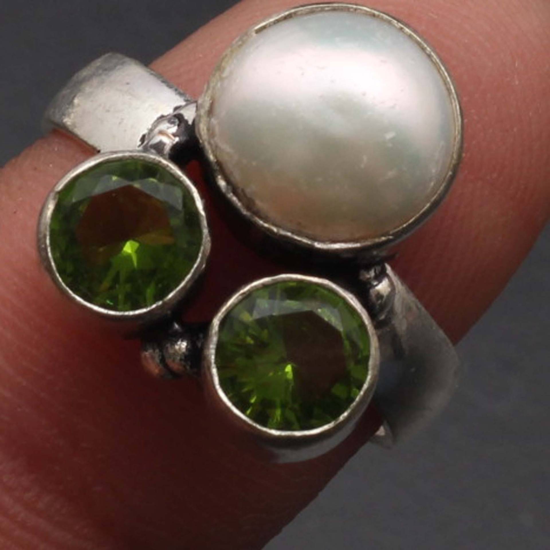 Perle Peridot Quarz Edelstein Handgemacht Ring Geschenk Für Ihn 925 Sterling Versilbert Schmuck Sie Xy797 von MadonnaJewellery