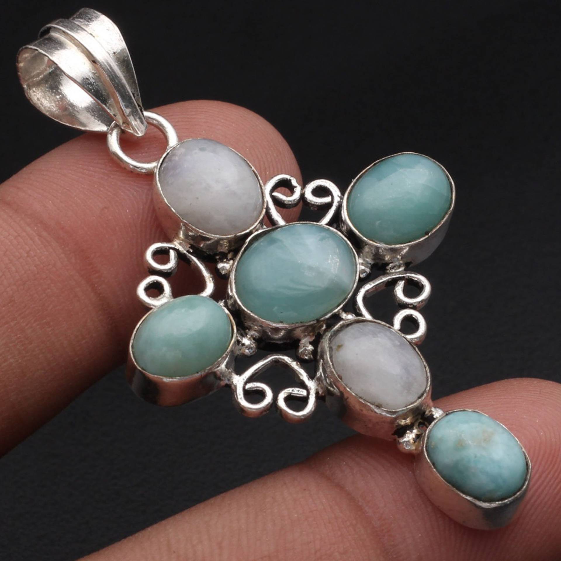 Regenbogen Mondstein Larimar Edelstein Schmuck Frau Halskette Anhänger Geschenk Für Sie Sterling Versilbert Xy1987 von MadonnaJewellery