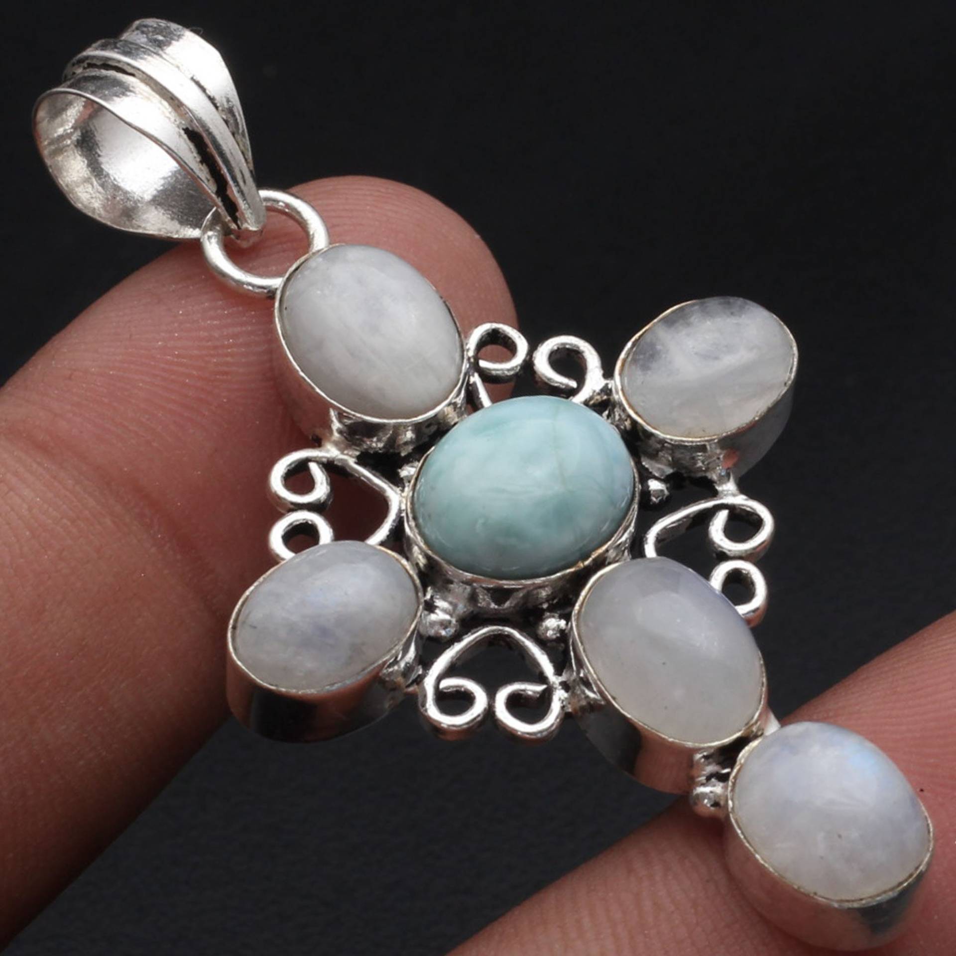 Regenbogen Mondstein Larimar Edelstein Schmuck Frau Halskette Anhänger Geschenk Für Sie Sterling Versilbert Xy1988 von MadonnaJewellery