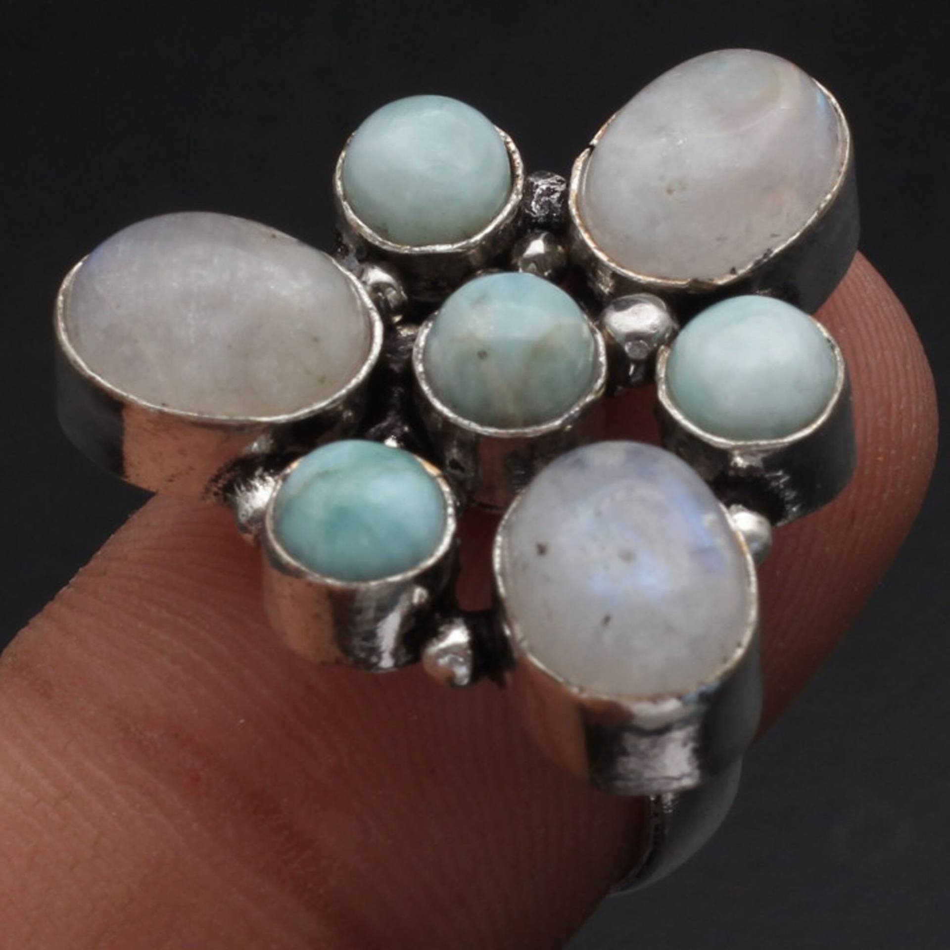 Regenbogen Mondstein Larimar Ring Frau Edelstein Schmuck Geschenk Für Mädchen Sterling Versilbert Sie Xy1956 von MadonnaJewellery