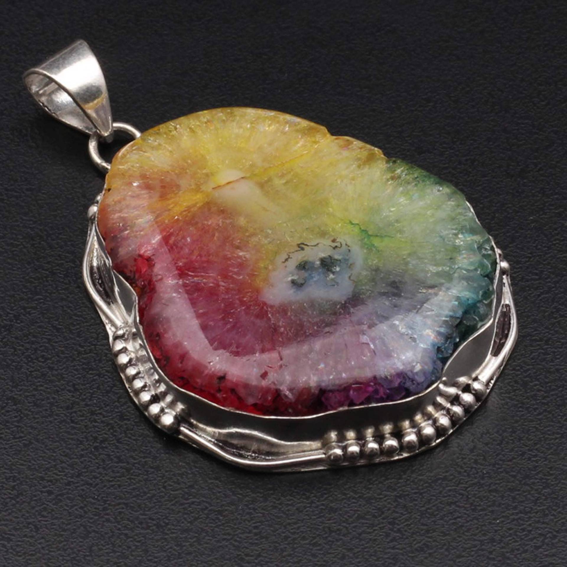 Regenbogen Scheibe Anhänger, Edelstein Schmuck Frau Halskette Anhänger Geschenk Für Sie Sterling Versilbert Mädchen Xy916 von MadonnaJewellery