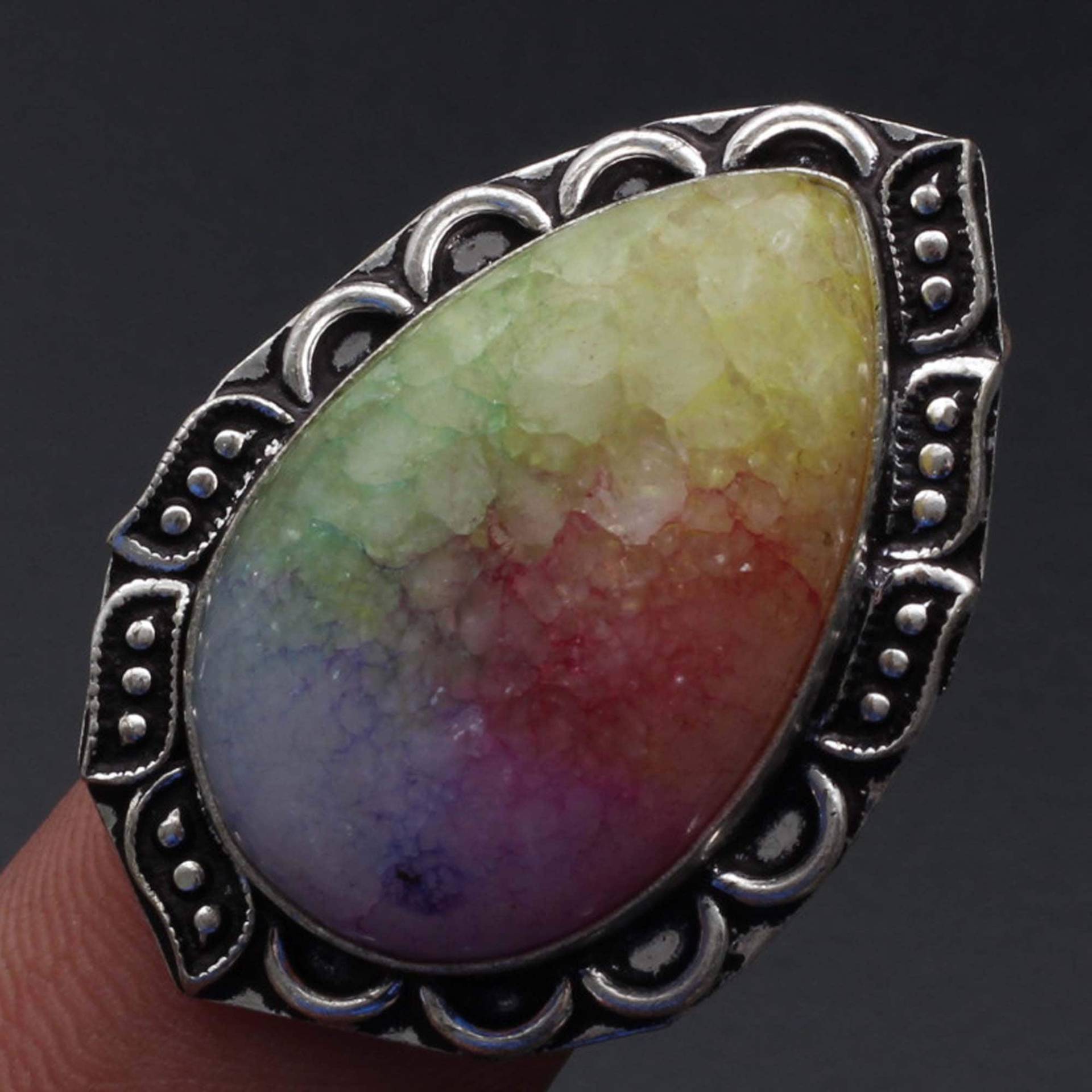 Regenbogen Scheiben Ring Frau Edelstein Antik Schmuck Geschenk Für Mädchen Sterling Versilbert Sie Xy1531 von MadonnaJewellery