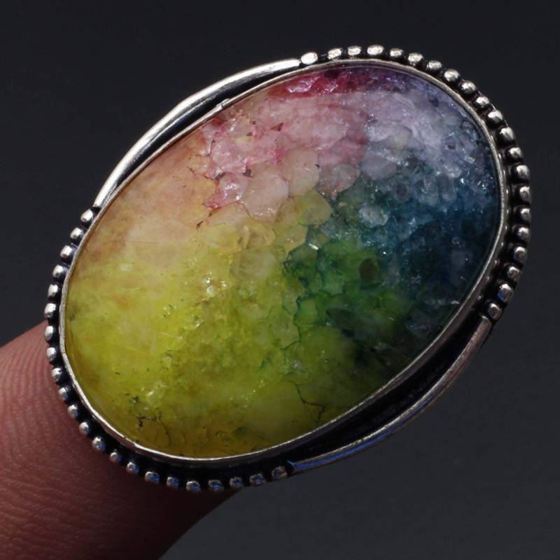 Regenbogen Scheiben Ring Frau Edelstein Antik Schmuck Geschenk Für Mädchen Sterling Versilbert Sie Xy1550 von MadonnaJewellery