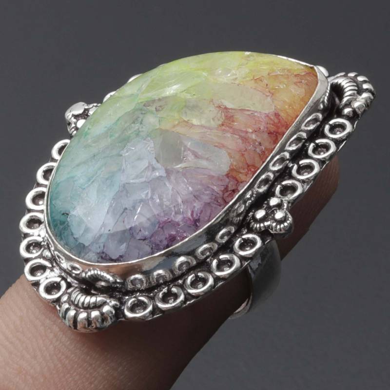 Regenbogen Scheiben Ring Frau Edelstein Antik Schmuck Geschenk Für Mädchen Sterling Versilbert Sie Xy2249 von MadonnaJewellery