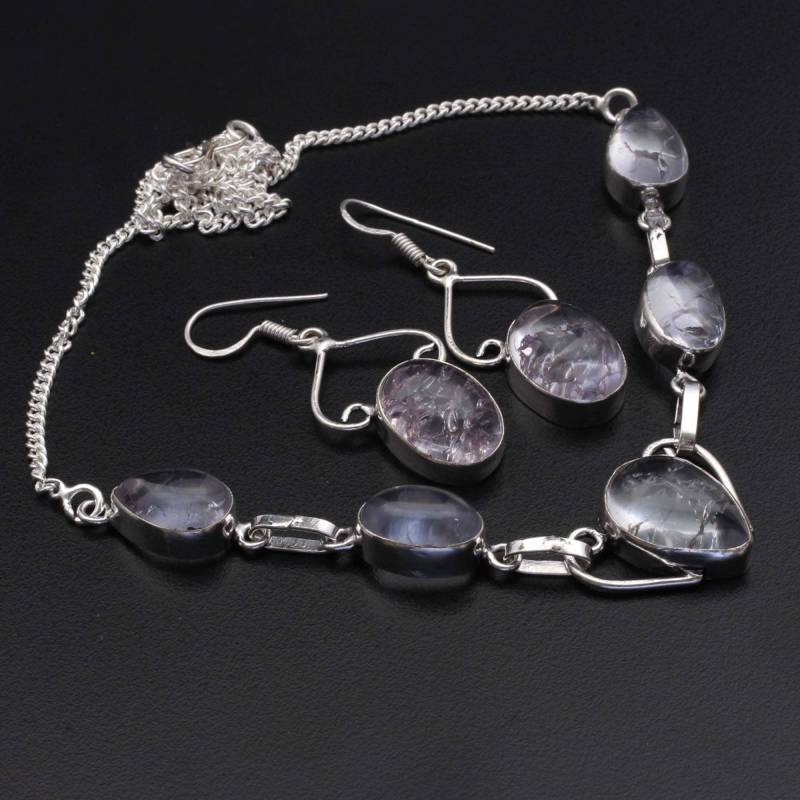Schlangenhaut Quarz Halskette & Ohrringe Set Schmuck Frau Edelstein Geschenk Für Sie Sterling Silber Überzogen Mädchen Xy321 von MadonnaJewellery