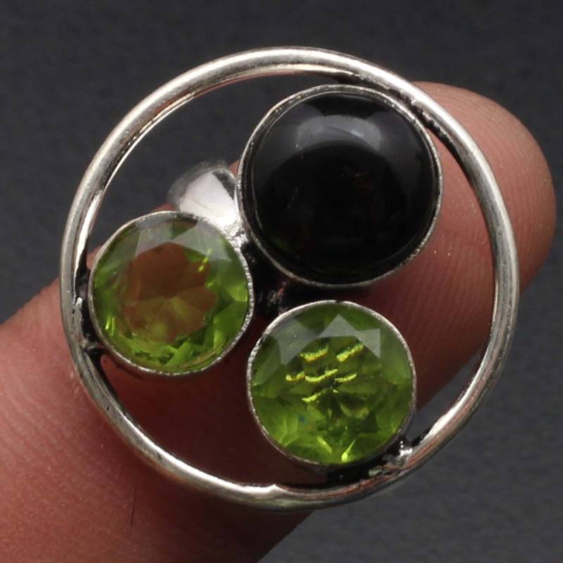 Schwarz Onyx Peridot Quarz Edelstein Handgemachtes Ring Geschenk Für Ihn 925 Sterling Silber Überzogener Schmuck Sie Xy863 von MadonnaJewellery