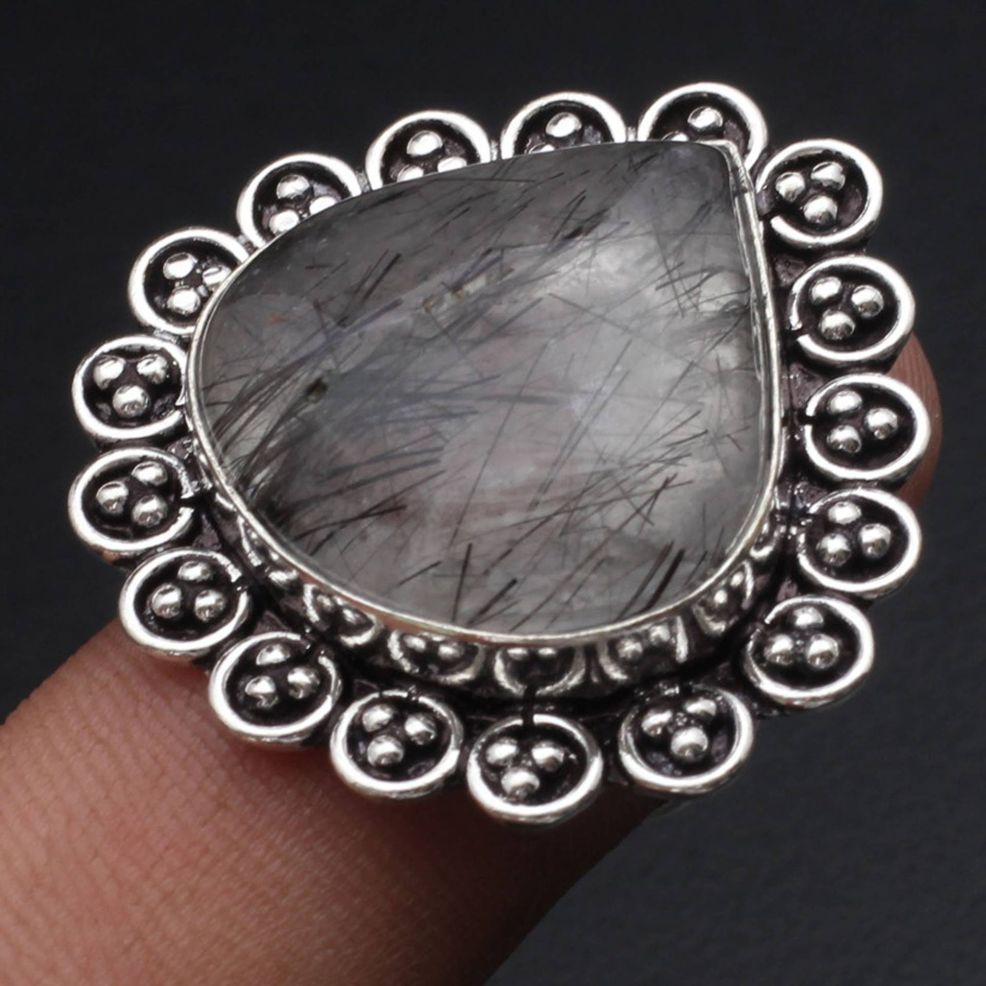 Schwarz Rutil Frau Edelstein Ring Antik Schmuck Geschenk Für Mädchen Sterling Versilbert Sie Xy1904 von MadonnaJewellery