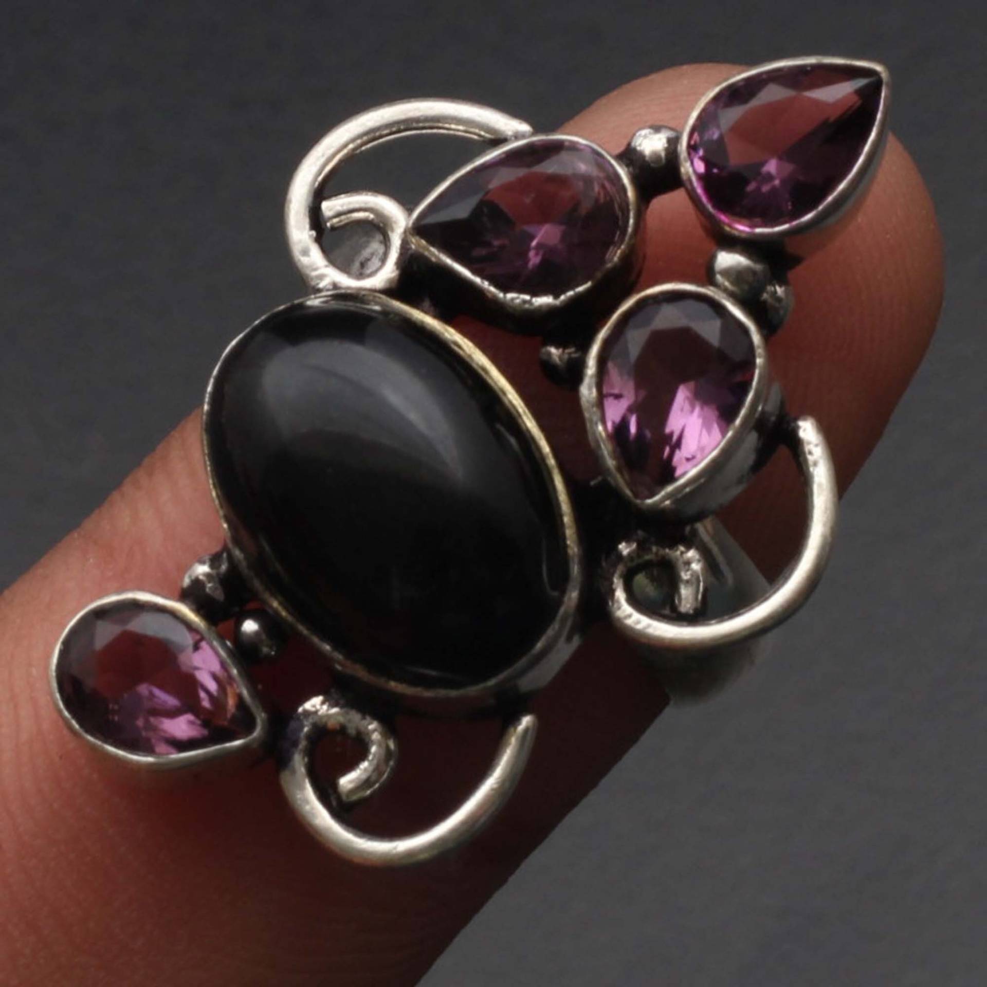 Schwarzer Onyx Amethyst Quarz Edelstein Handgemacht Ring Geschenk Für Ihn 925 Sterling Versilbert Schmuck Sie Xy803 von MadonnaJewellery