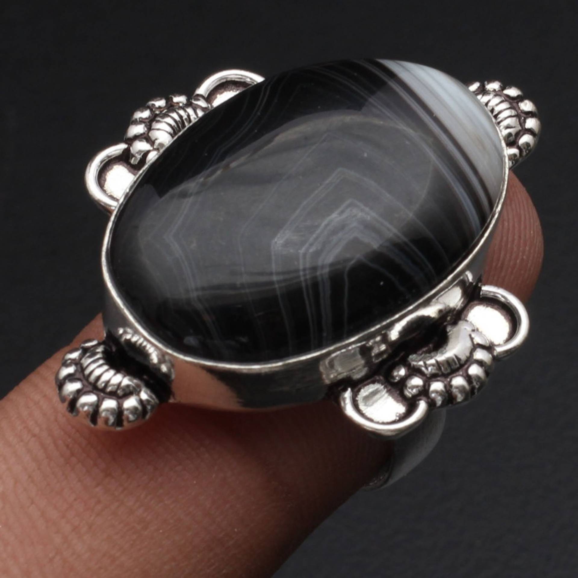 Schwarzer Onyx Ring Damen Antik Schmuck Geschenk Für Mädchen Sterling Versilbert Sie Xy1890 von MadonnaJewellery