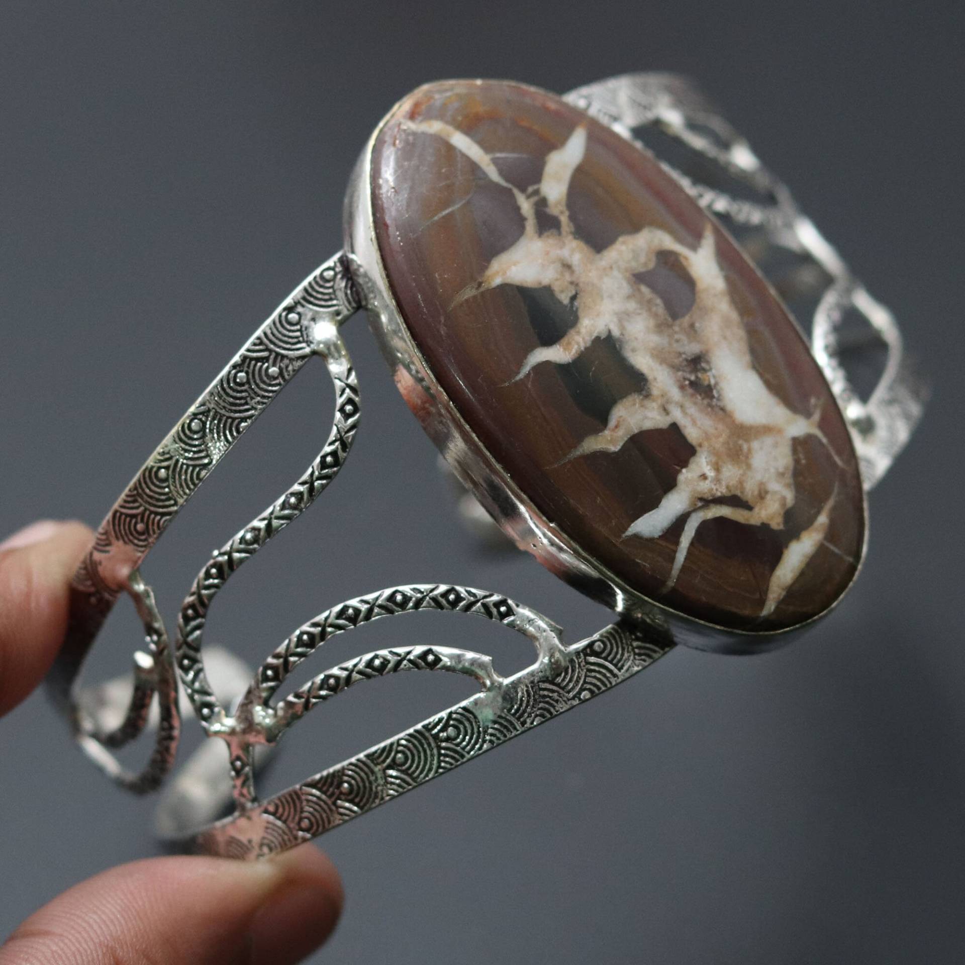 Septarian Edelstein Armreif Schmuck Unikat Stil Verstellbar Geschenk Für Sie Sterling Versilbert von MadonnaJewellery