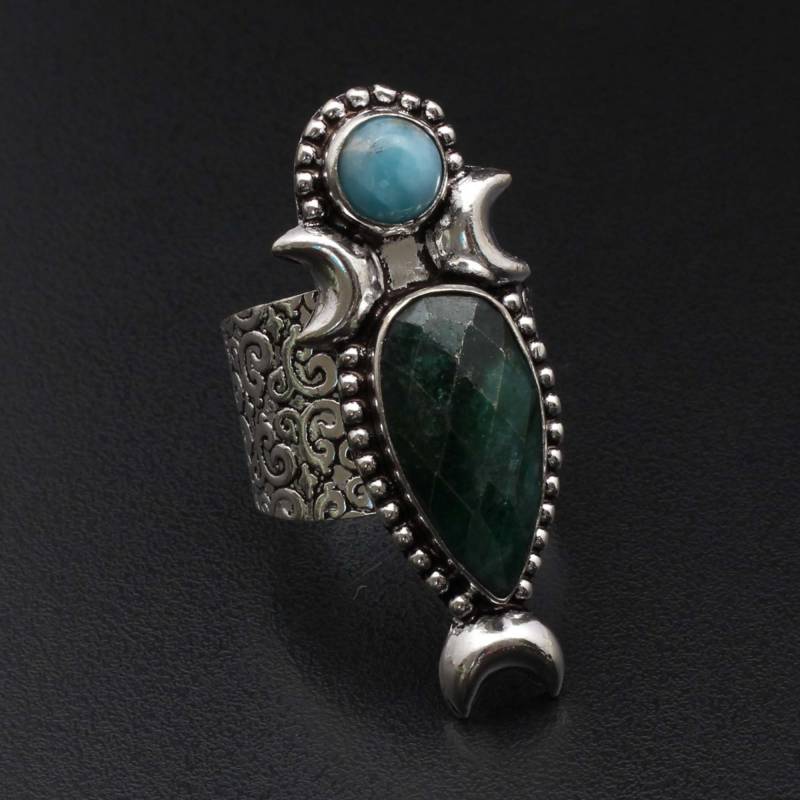 Smaragd Larimar Edelstein Handgemachtes Ring Geschenk Für Ihn 925 Sterling Silber Überzogener Schmuck Sie Xy1141 von MadonnaJewellery