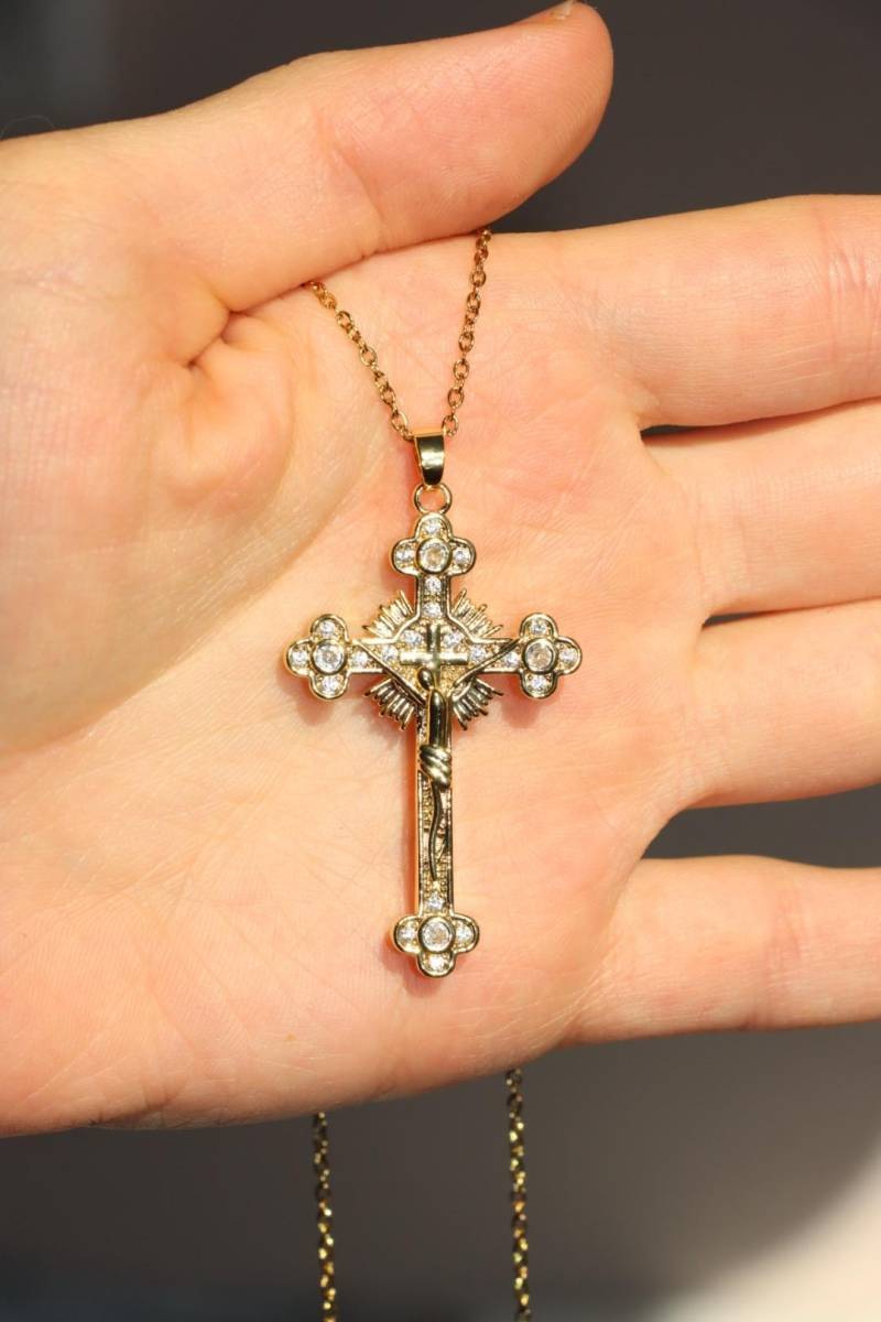 Kreuz Kette Mit Jesus Gott Für Damen Christliche Steinen Gold Kreuz Kette Mit Jesus Gott Für Damen Christliche Steinen Gold von Madonnasarts