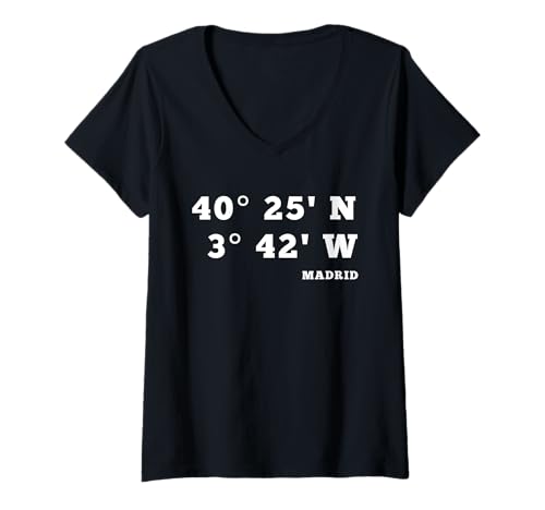 Damen Madrid Koordinaten Design Urlaub Spanien T-Shirt mit V-Ausschnitt von Madrid Mexiko Urlaub Bekleidung & Geschenkidee