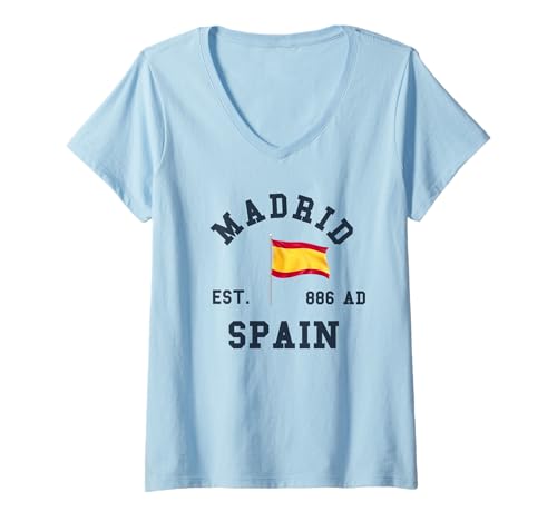 Damen Madrid Spanien Flagge Souvenir España Skyline Herren Damen T-Shirt mit V-Ausschnitt von Madrid Spain Souvenir Skyline