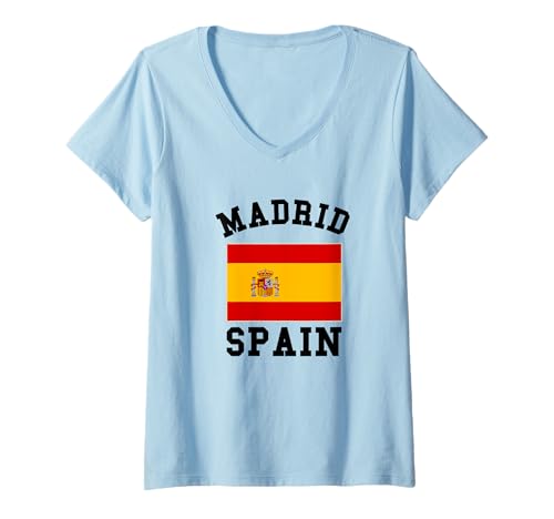 Damen Madrid Spanien Flagge Souvenir España Skyline Herren Damen T-Shirt mit V-Ausschnitt von Madrid Spain Souvenir Skyline